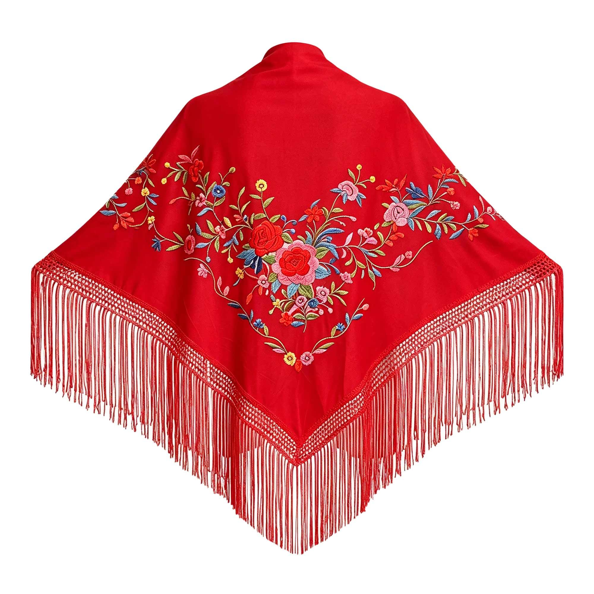 Wildarms Mantón de Sevillana Bordado con Flecos para Flamenco Feria Disfraz Baile Tradicional Mujer