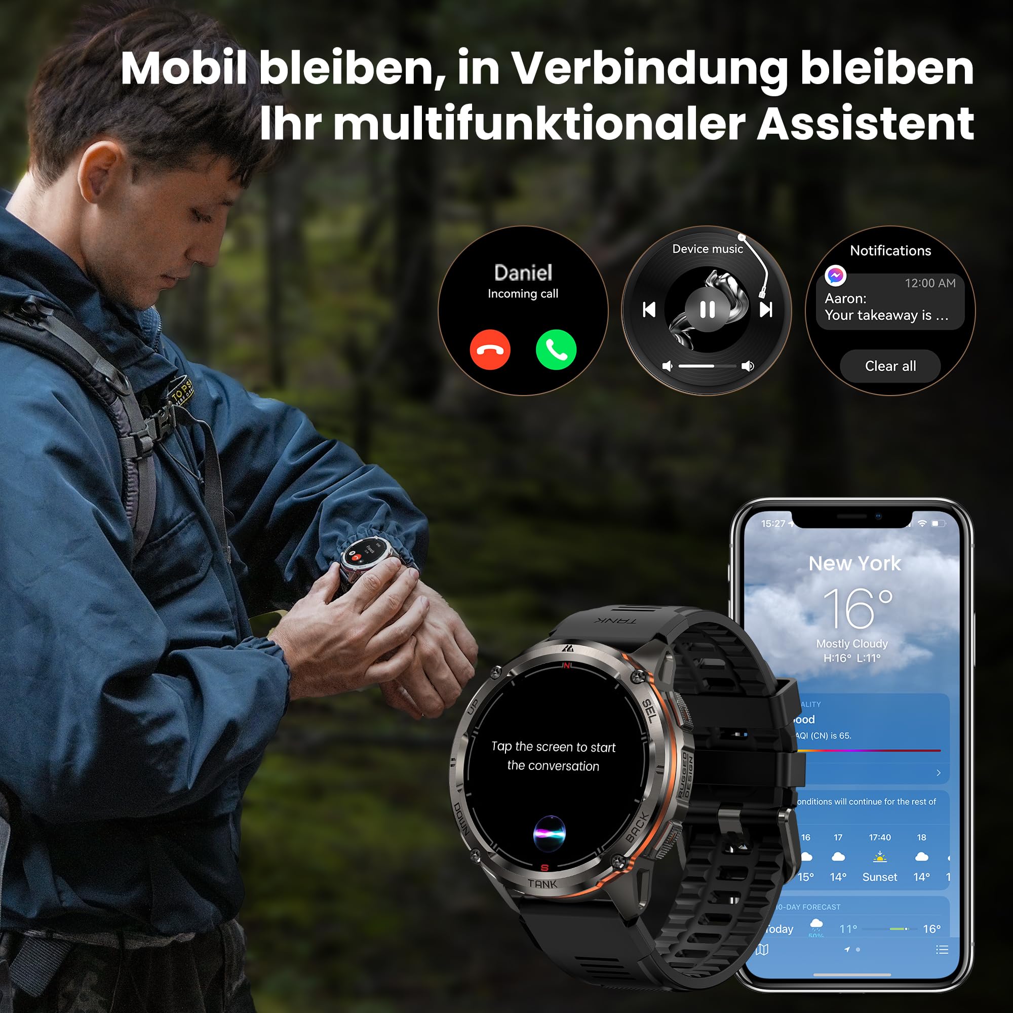 KOSPET Tank T3 Ultra 2 Smartwatch Herren, Dual-Band GPS, 1,43'' AMOLED