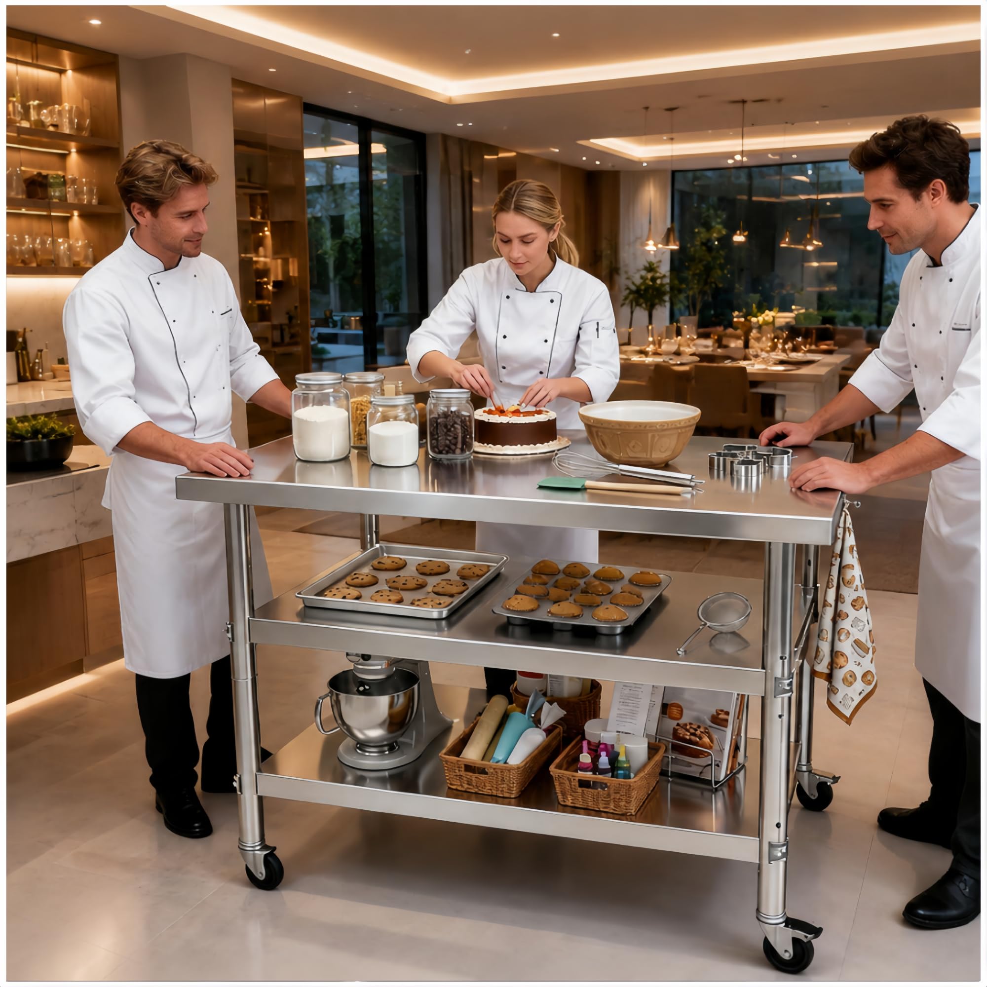 Stainless steel kitchen prep and work table with Wheels,51x24in,Multi-Size