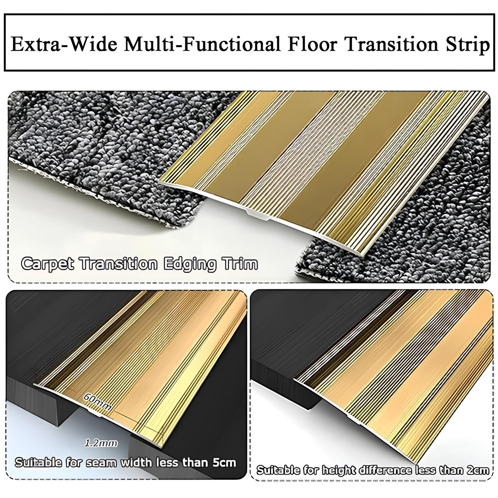 Perfil de Transición de Aluminio, Tira de Umbral Perfil de Piso en Anodizado Tapajuntas para Suelo Atornillar Ancho 60mm(Black,140cm/55in)
