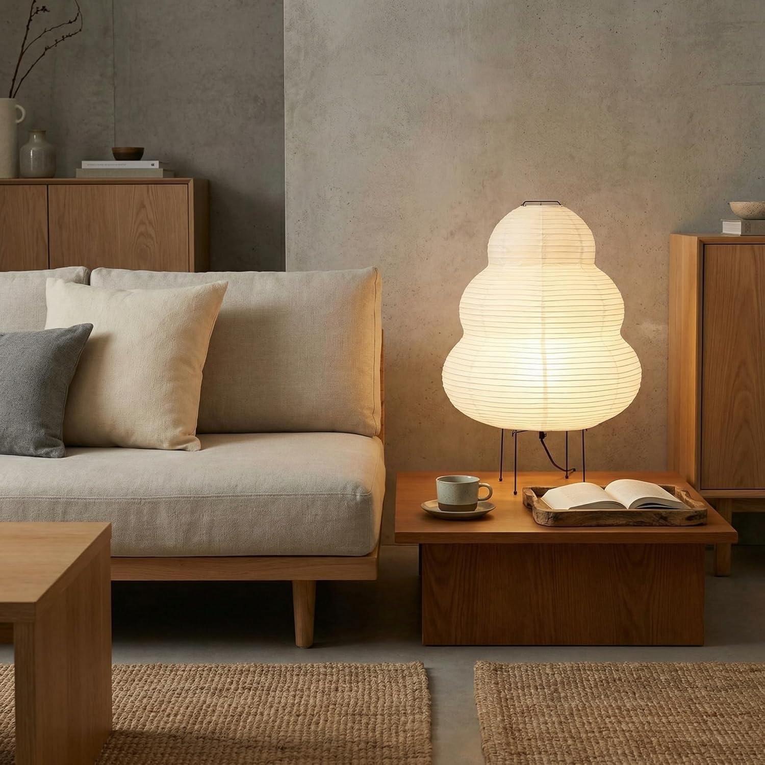 Akari Noguchi Rice Paper Lamp • Japanese Paper Lantern Lamp • Japanese Japandi Floor/Table Lamp for Soft Ambient Lighting (Akari)
