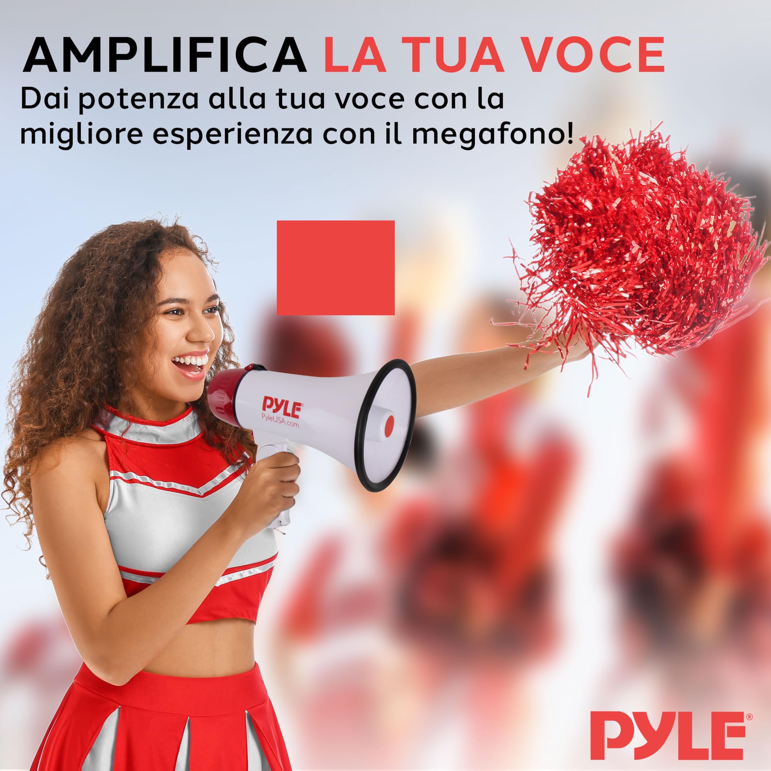 Pyle Megafono PA Bullhorn, Megafono Portatile 20 Watt e Controllo Volume Regolabile con Sirena Integrata & Portata di 730 Metri per Sport e Sicurezza