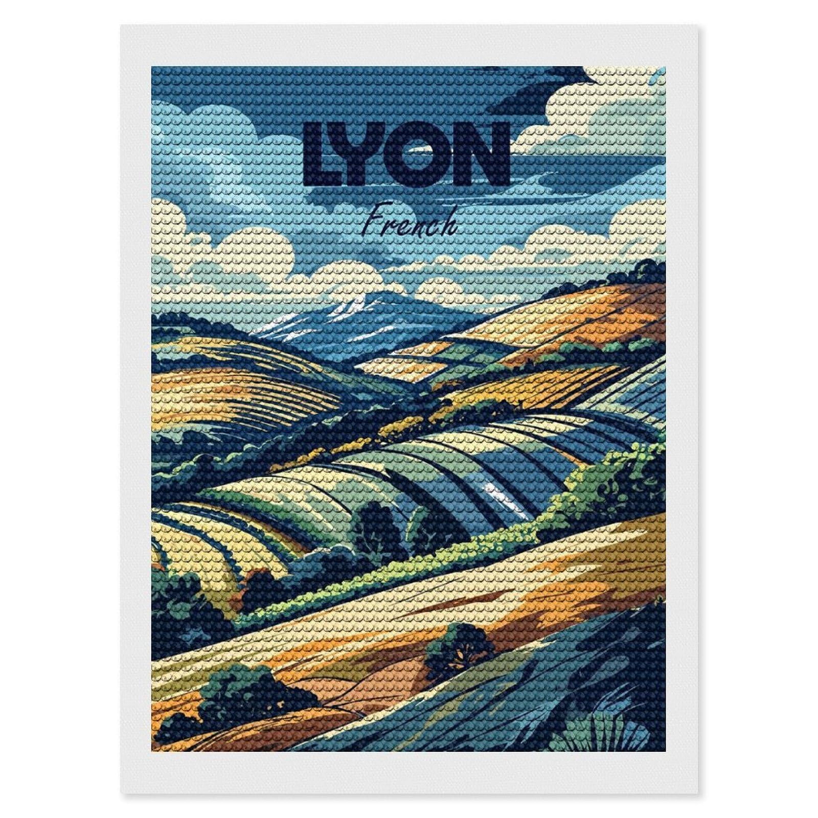 Junmoney Lyon, France Landscape Art Diamond Painting Canvas Kit 12"x16", Round Gems, Living Room Decor, Seasonal Gift Choice, Modern Decor
