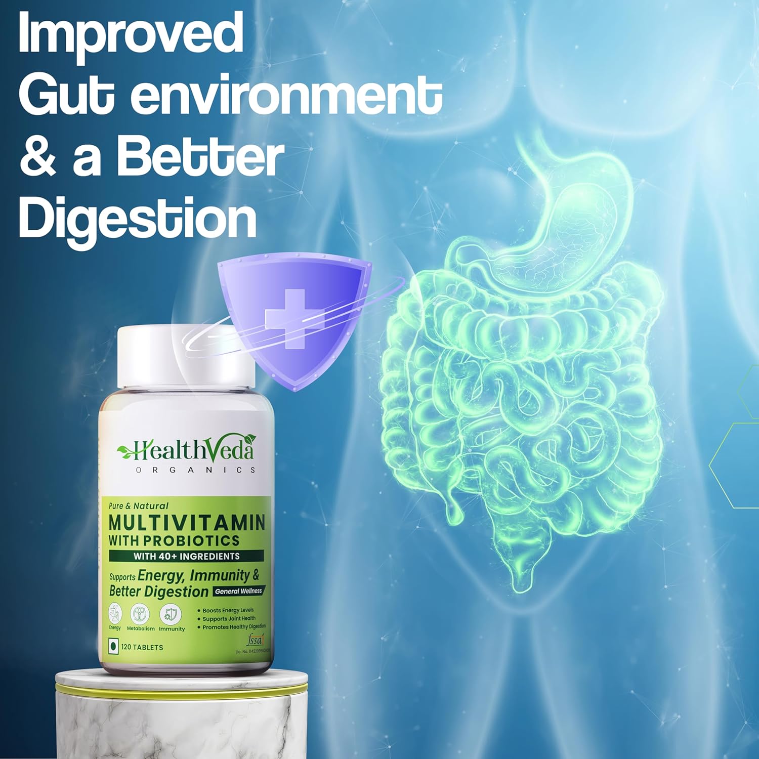 HEALTH VEDA ORGANICS PRIVATE LIMITED Multivitamin with Probiotics - 45 Ingredients Supplement for Men and Women | Immunity & Gut Health - 120 Veg Tablets for Men & Women HEALTH VEDA ORGANICS PRIVATE LIMITED Multivitamin with Probiotics - 45 Ingredients Supplement for Men and Women | Immunity & Gut Health - 120 Veg Tablets for Men & Women