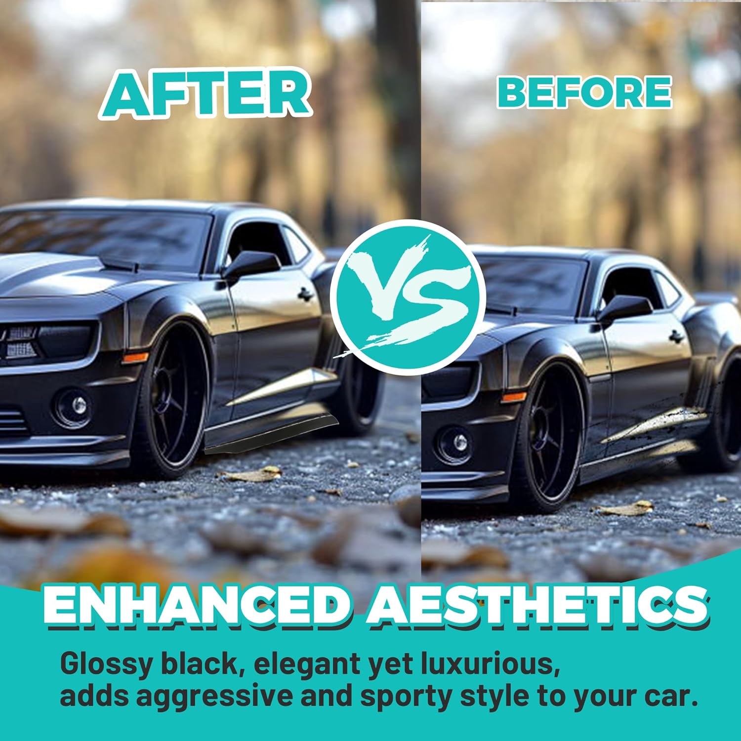 KUAFU Side Skirts Compatible with 2010-2015 Chevy Camaro LT LS SS Model Rocker Panels Guard Extension Body Kit PP - Glossy Black