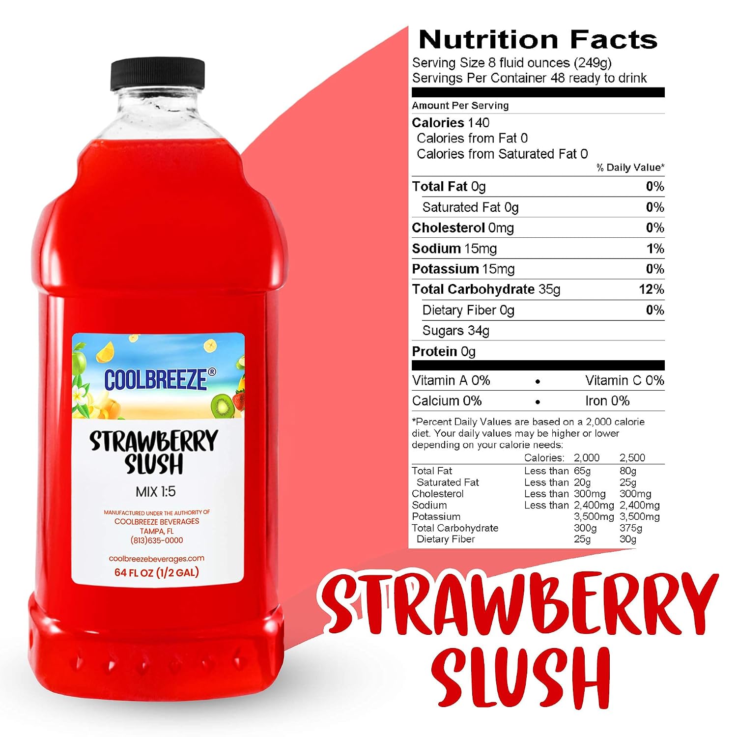 Coolbreeze Beverages Frozen Drink Machine Mix - One Case, Six 1/2 Gallon Bottles - Strawberry Slush