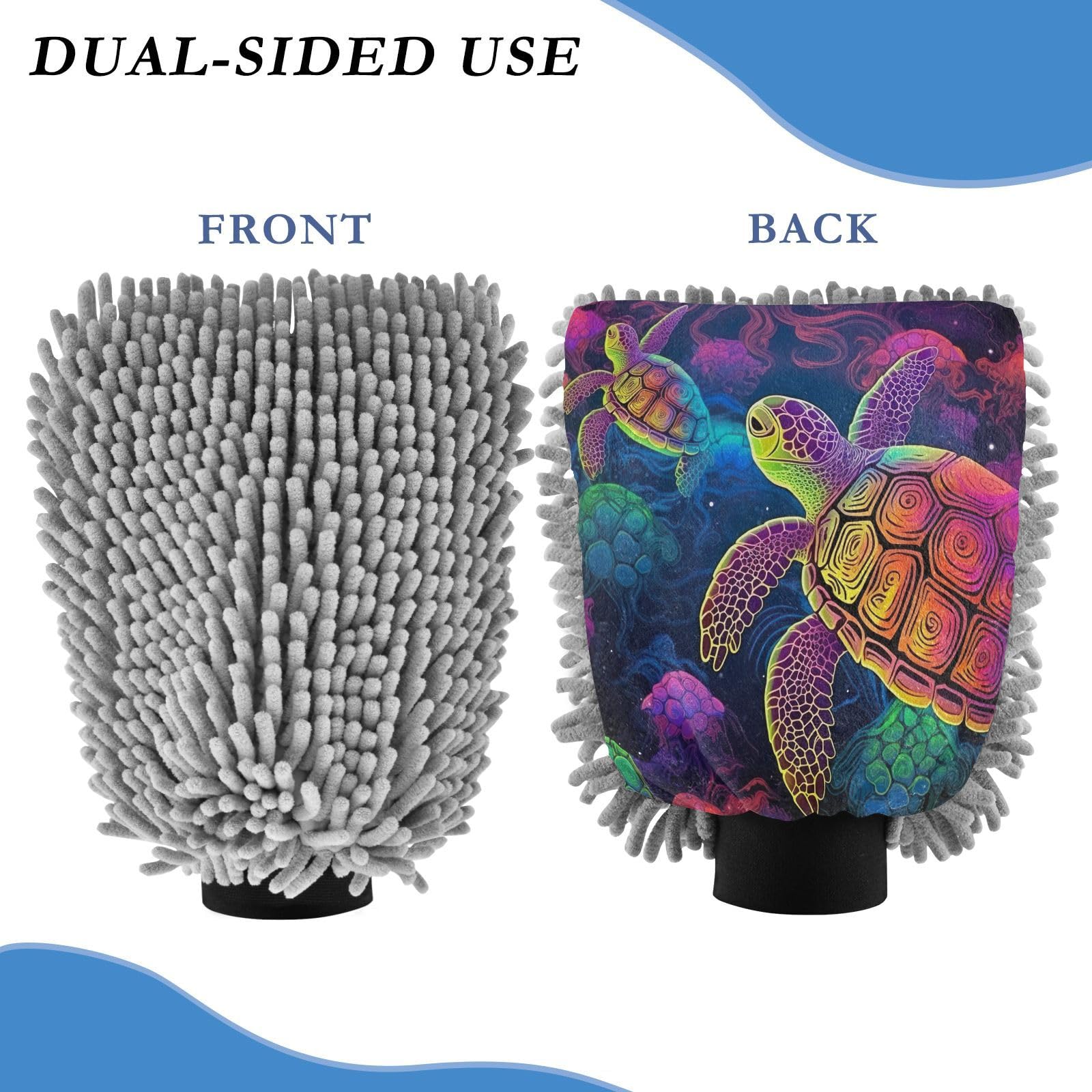 Flradish 2 Pack Colored Turtle Car Wash Mitt Chenille Microfiber Lint-Free Scratch Free Ultra-Soft Absorbent Car Wash Mitt 11.8x8.07 Inch