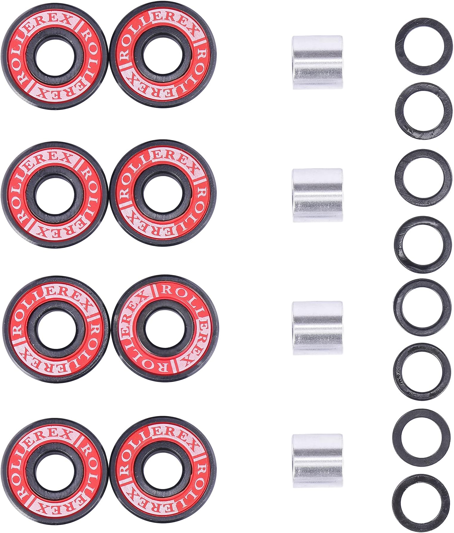 Atlas 608ZZ Pre-Lubricated Skate Wheel ABEC-7 Bearings, Spacers & Washers Kit– for Roller Skates, Inline Skates, Roller Blades, Scooters, & Skateboards (8-Pack)