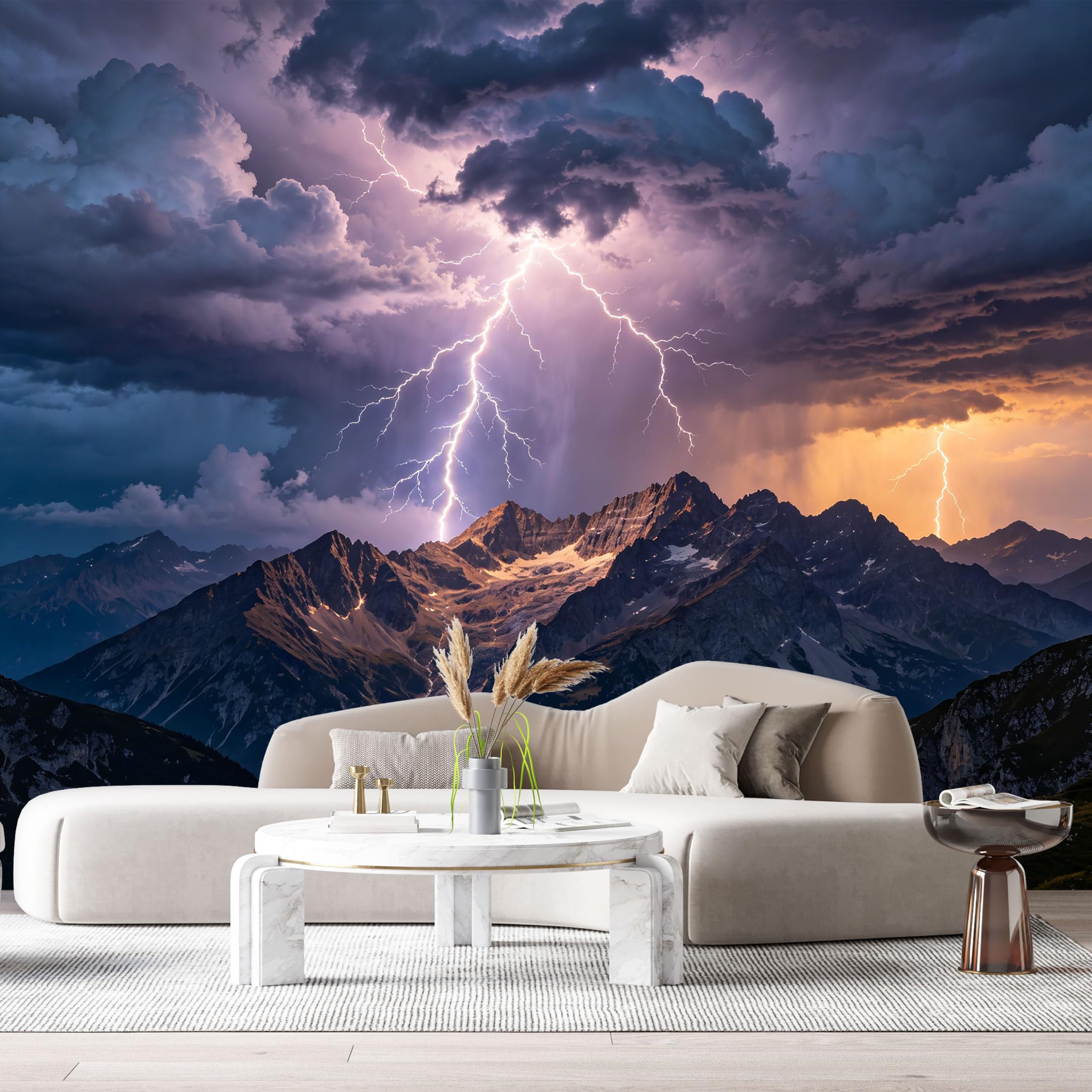 Custom Size Wall Murals Dramatic Thunderstorm Landscape Lightning Mountains Sunset Sky SelfAdhesive Wall Fabric Removable Large Wallpaper for Photo Living Room