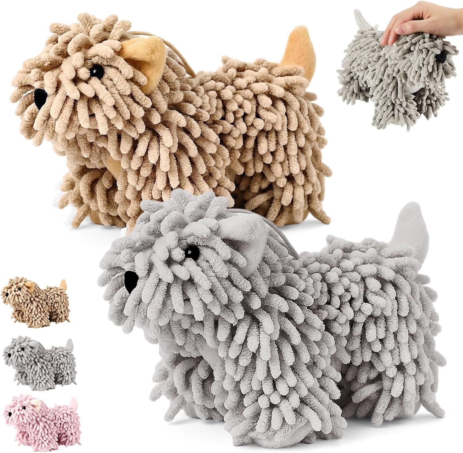 Tegeme 2 Pcs Chenille Dog Hand Towel Fuzzy Dog Towel Absorbent Microfiber Soft for Bathroom Kitchen Washstand (Grey Brown)