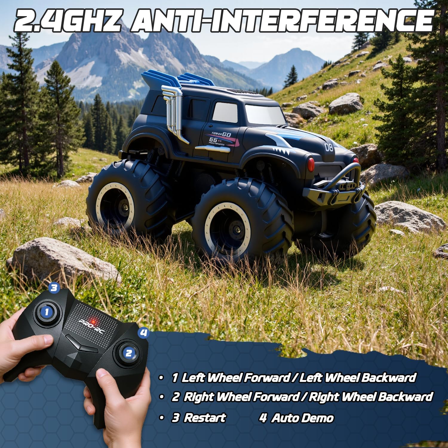 Snugzy Amphibious Monster Truck Toys 1:20 Scale Remote Control Cars with 360° Rotation 4WD All Terrain RC Truck Car Toys Gifts for Kids Boys Girls 4-7