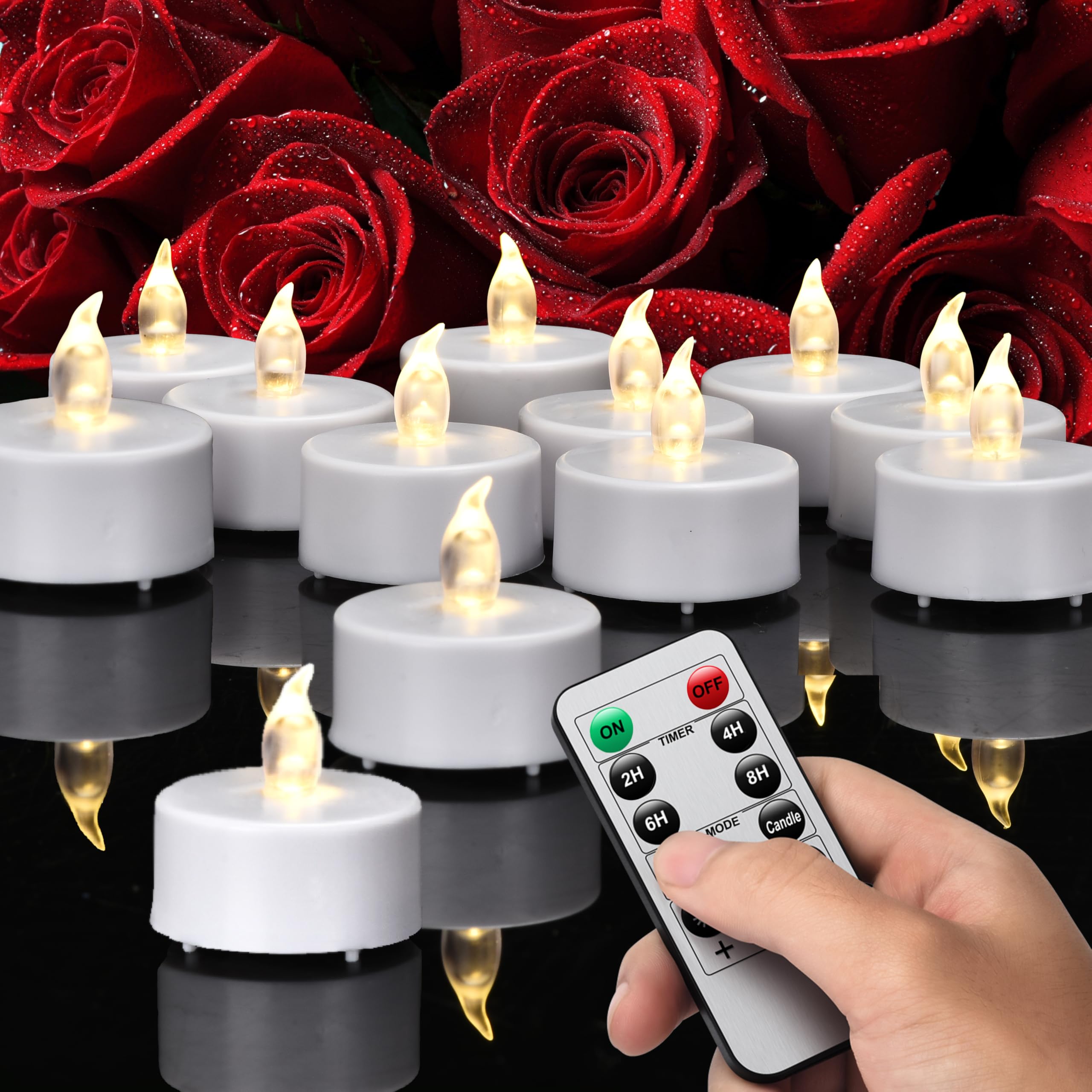 Battery Operated Led Tea Lights Candles with Remote Control, Flickering Flameless Candles with Timer, Long Lasting 400+ Hours Electric Candles for Home Decor, Wedding, Halloween (Warm White, 5 Pack)