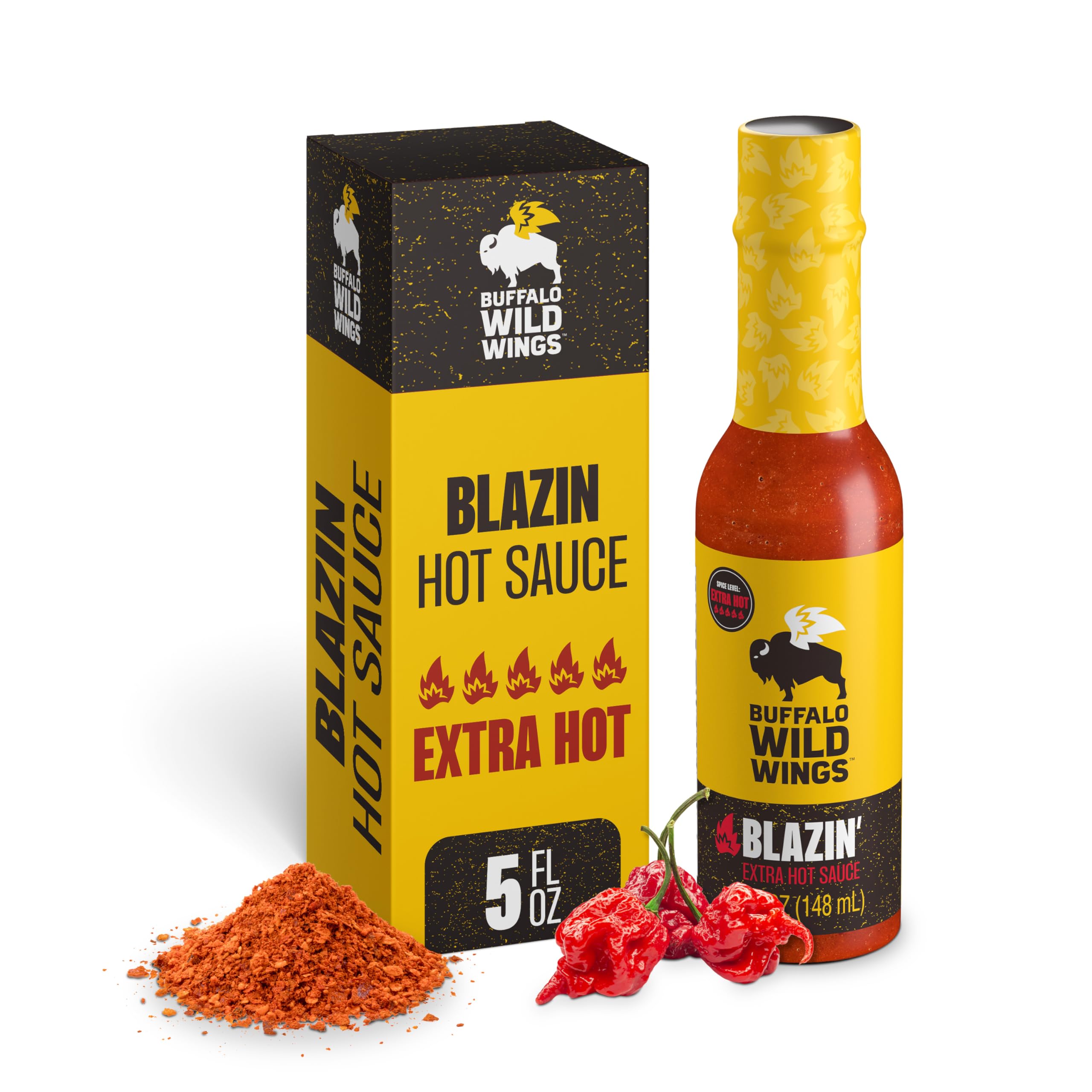 Buffalo Wild Wings Blazin’ Hot Sauce, 5 fl oz, Extra Hot Dipping Sauce, Marinade and Seasoning for Chicken Wings and Pork Ribs, Made with Spicy