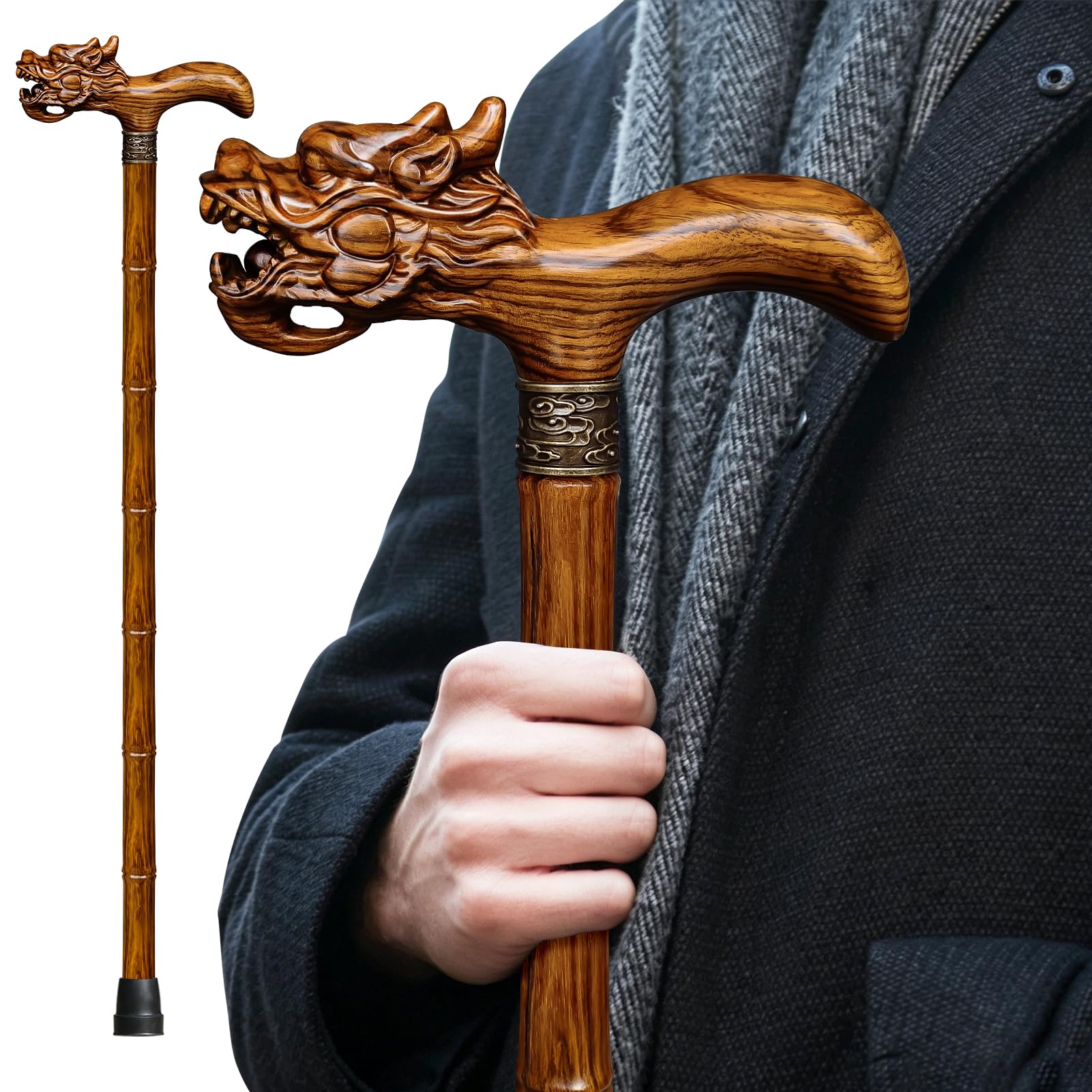 Canne de marche en bois sculptée à la main de qualité supérieure pour homme et femme - Design léger - Peut supporter jusqu'à 226 kg - Bâtons pour personnes âgées - Convient pour offrir