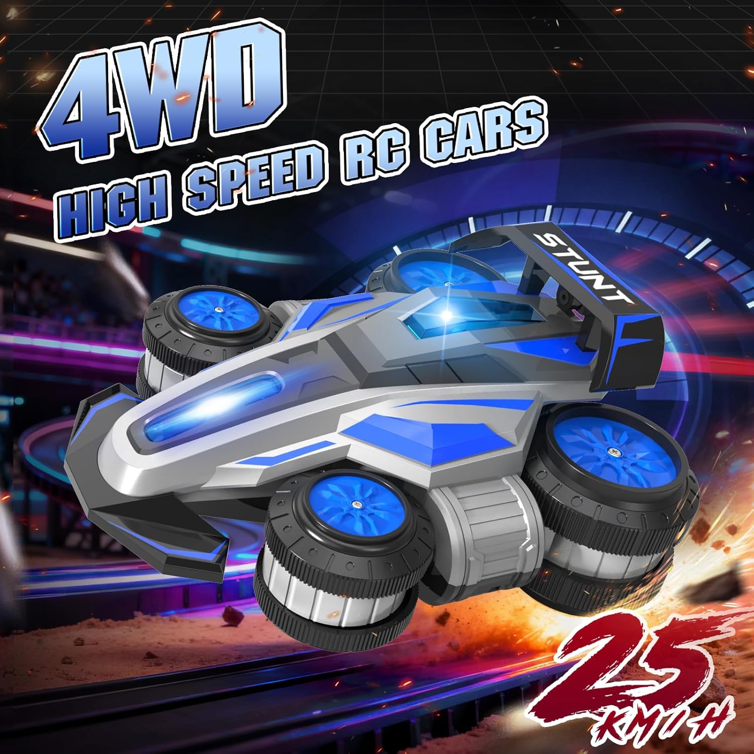 High Speed Remote Control Car Rc Drift 25KM/H, 360° Rotating 2.4 GHz 4WD RC Cars for Boys, Girls Adults, RC Stunt Car with Lights & Music Wheelie Toy Car for Kids 4-8 8-16 Christmas Birthday Gift