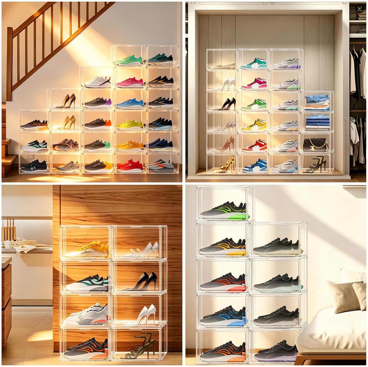 Clear Shoe Storage Boxes 6 Pack, Size 14 Acrylic Shoe Box Stackable Large Sneakers Display Case with Magnetic Door Hat Collectibles Handbag Purse Organizer for Closet