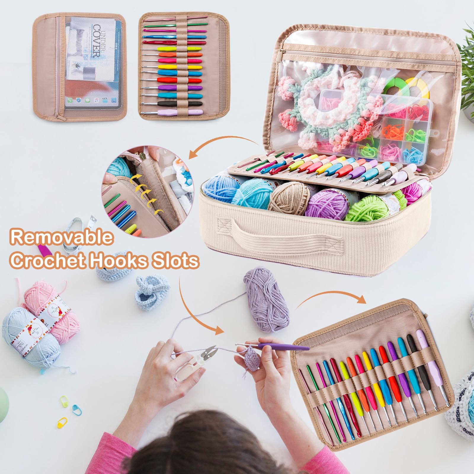 MYBAGZING Kit de ganchillo para principiantes con bolsa de almacenamiento de hilo, 10 ganchos de ganchillo de 2 a 6 mm, 10 madejas de hilo para ganchillo, accesorios de tejer, kit de inicio de