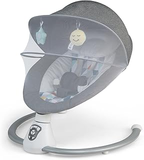 Electric Baby Bouncer with 5 Swing Amplitudes, 3-Stage Timer & Motion Function, 2 Toys, Music Speaker and Remote Control, Baby Swing Infant Seat for Newborn (Grey)