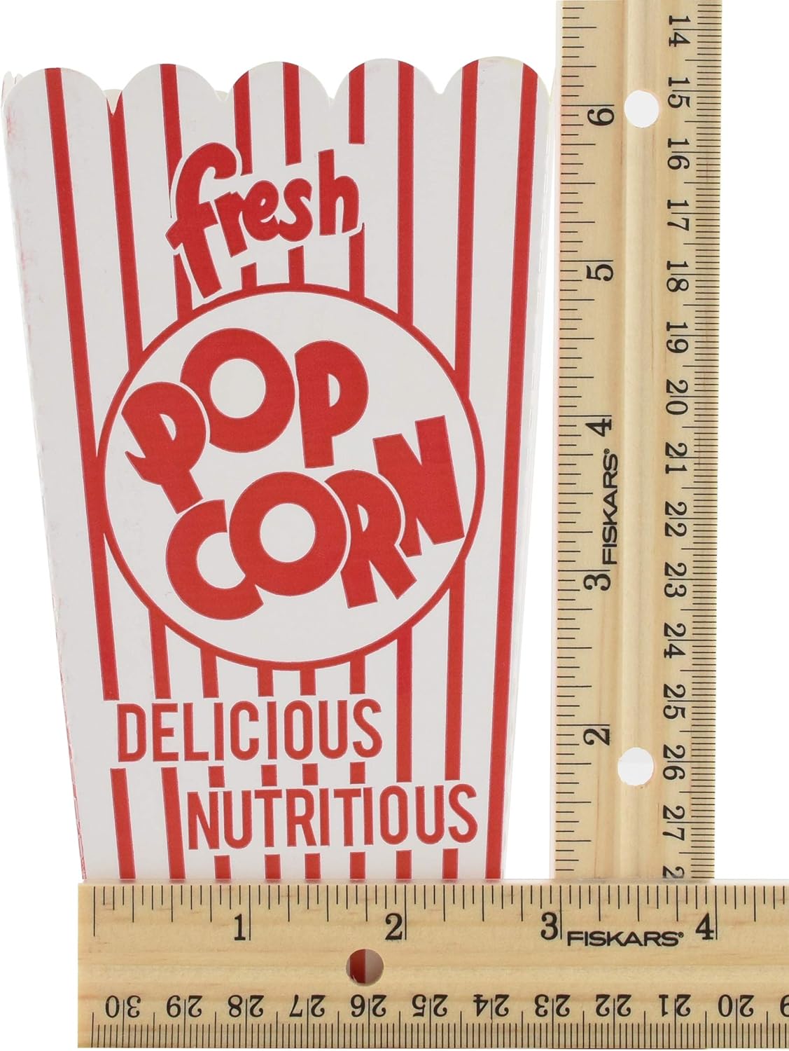 SNAPPY 44-E Red and White Open Top Popcorn Boxes, 0.8 oz, Concession and Movie Theater Style, 500 Count