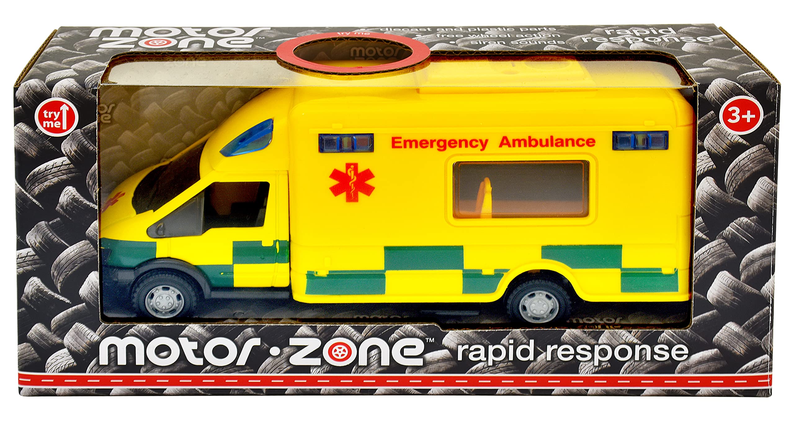 MOTOR ZONE Age 3+ from Peterkin | Paramedic Rapid Response Toy Vehicle | 15.5cm Emergency Ambulance with siren sounds, opening door and free wheel action | 1:48 Scale | Diecast Vehicles | Ages 3+
