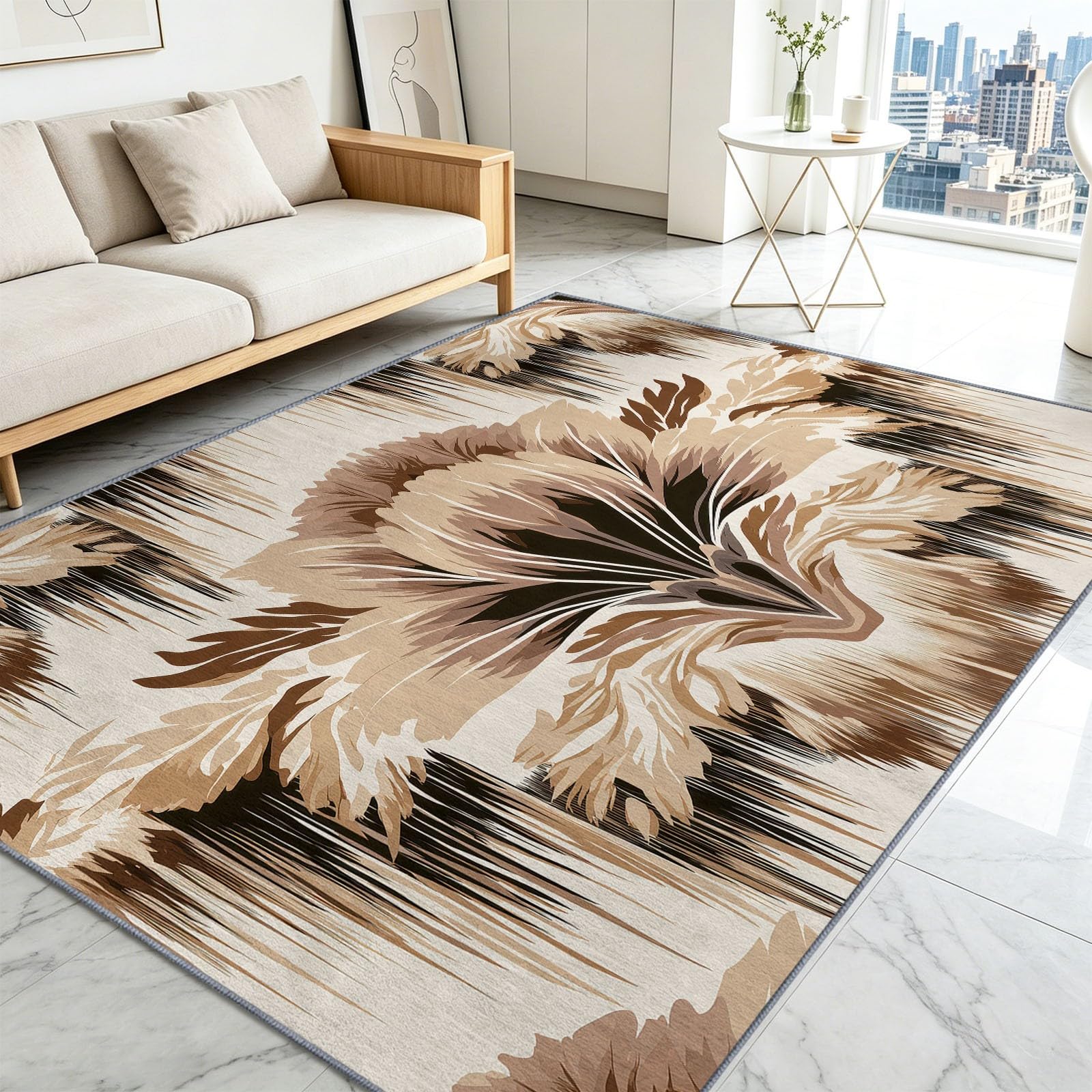 Tapis de Salon Grande Fleur Stylisée 80 x 150 cm Garçons Filles Adolescents, Plantes Abstraites Tapis de Chambre 3D Imprimé Flanelle Lavable Moquette Coucher Cuisine Bureau