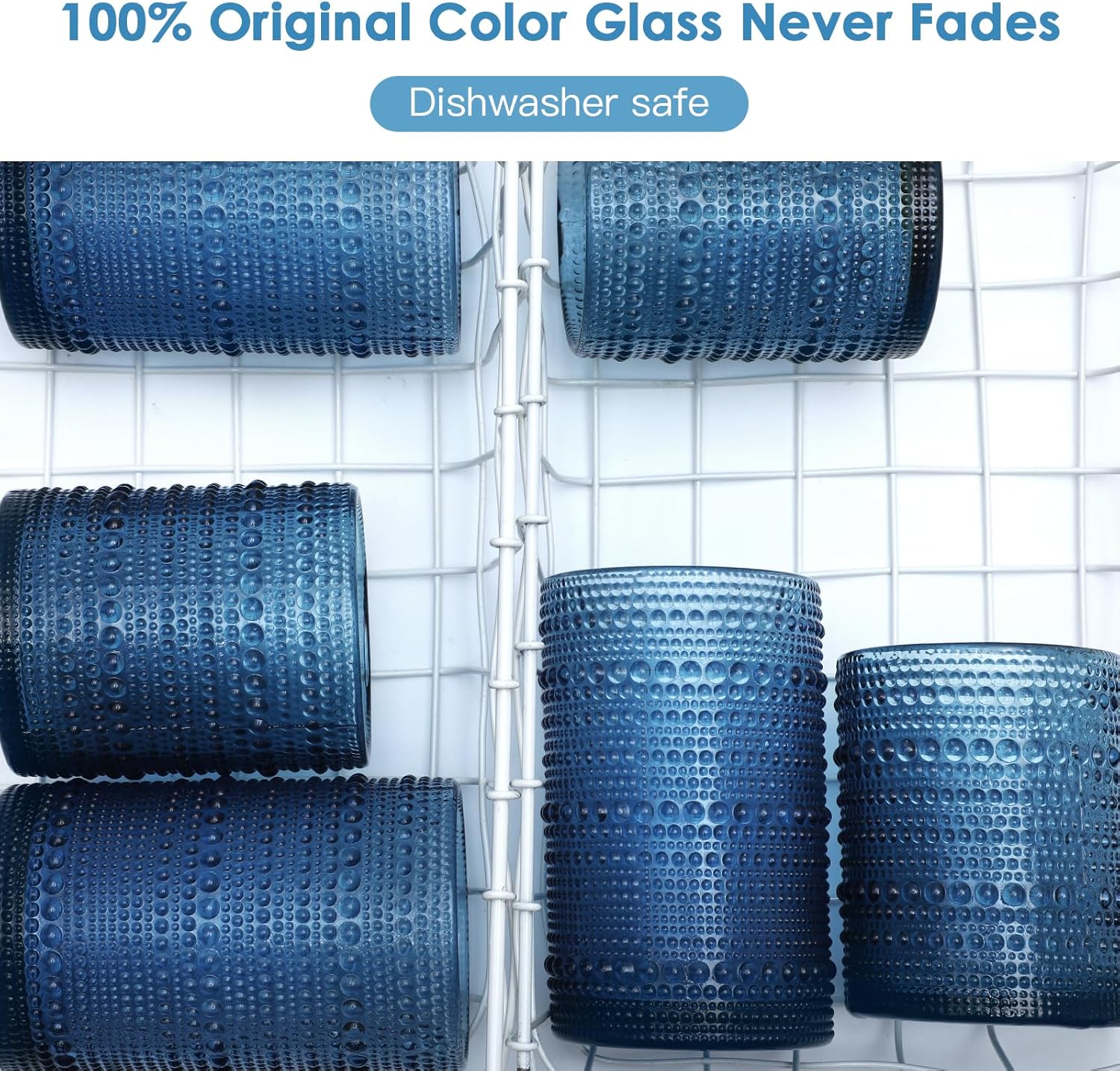 Hobnail Drinking Glasses Set of 6,12oz Blue Vintage Glassware,Cocktail Glasses,Embossed Glass Cups,Water Tumbler for Whiskey, Juice and Various Mixed Drinks - Image 4