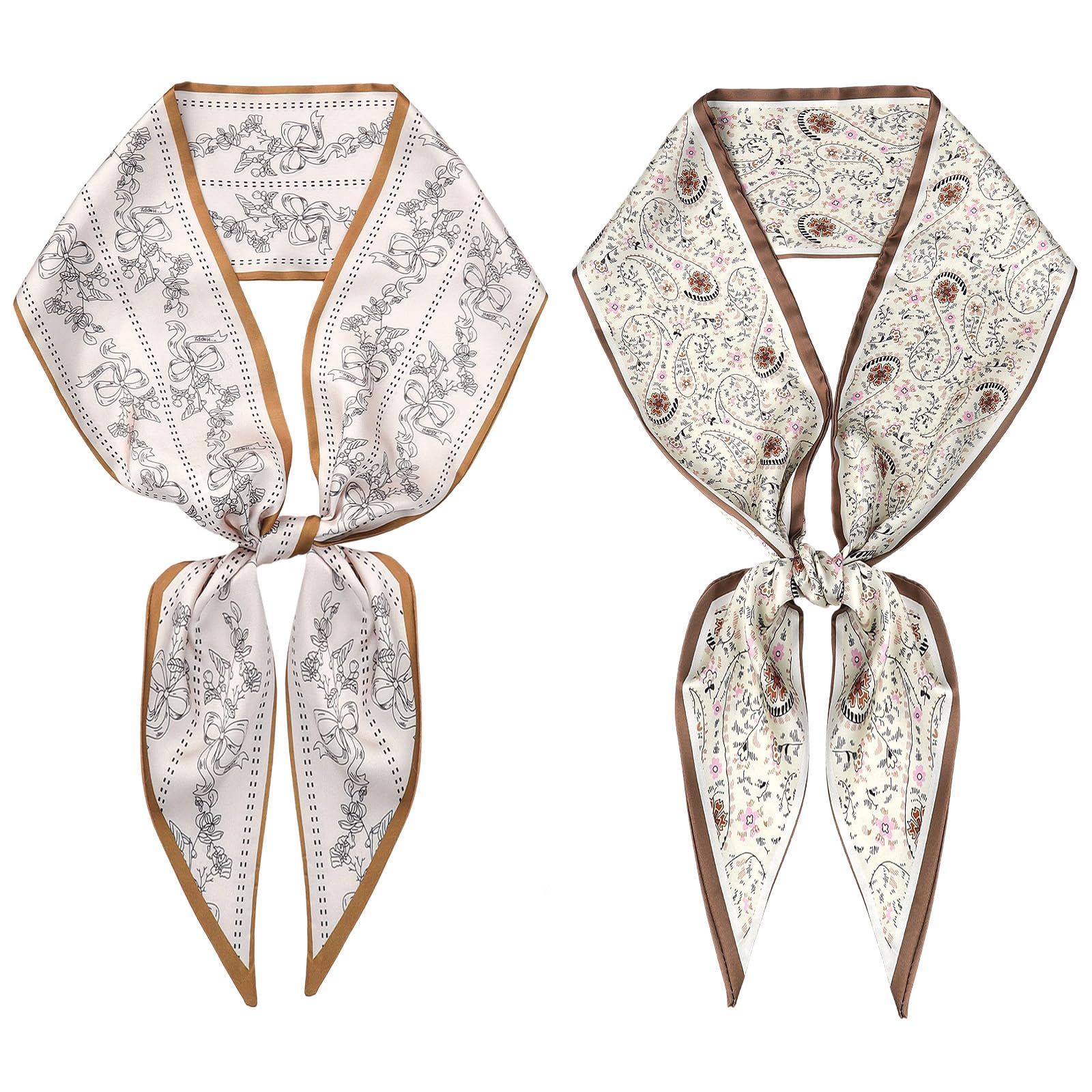 loghohu 2 Stück Schmales Halstuch,145x13cm Bandana Haarschals für Damen,Boho Schal Haarband Fashion Accessories,Leichtes Mode Skinny Halstuch für Haare Hals Oder Tasche,Geschenkidee