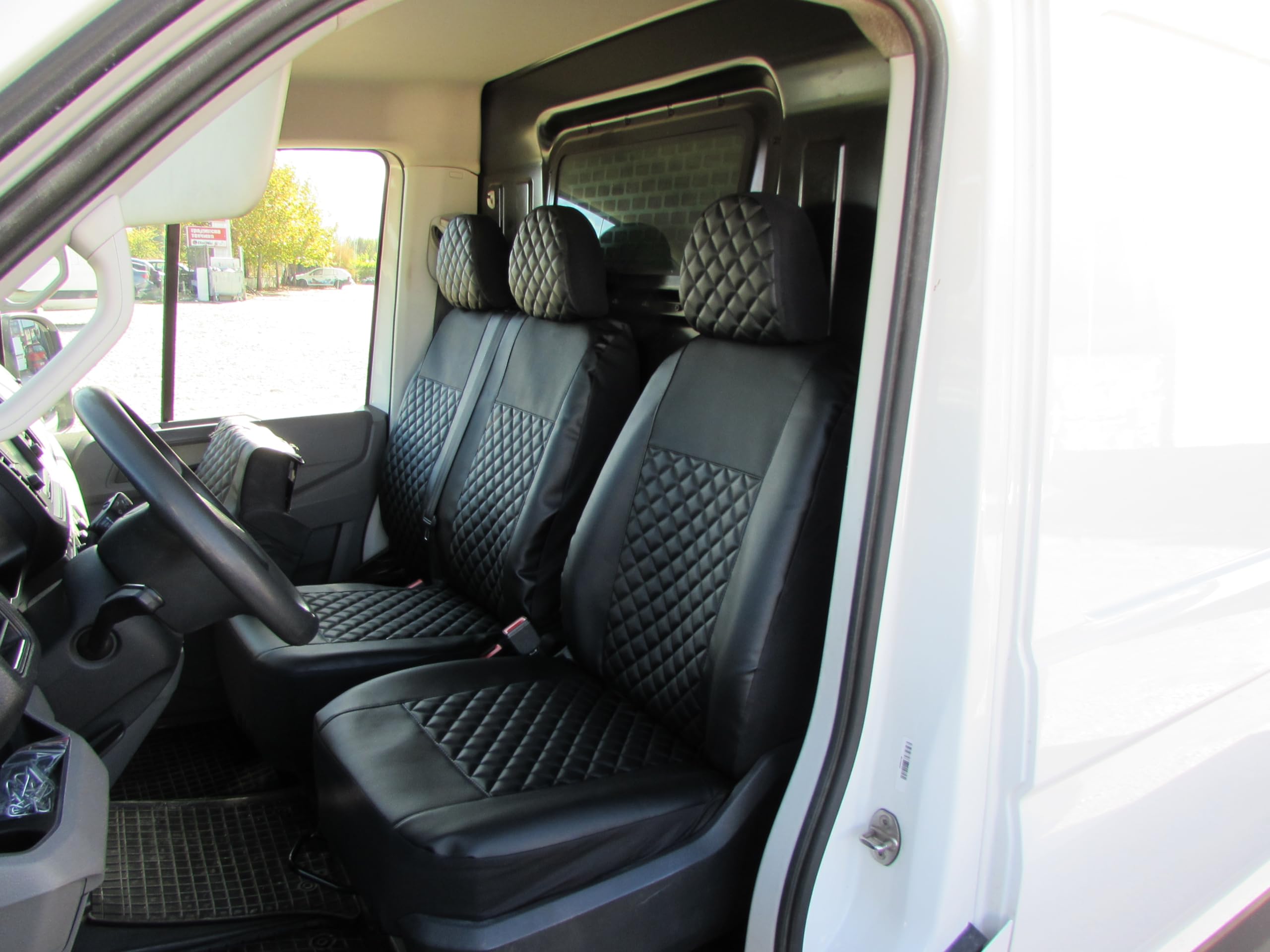 Funda de asiento delantero diseñada para adaptarse a Volkswagen Crafter 2018 + cuero ecológico negro