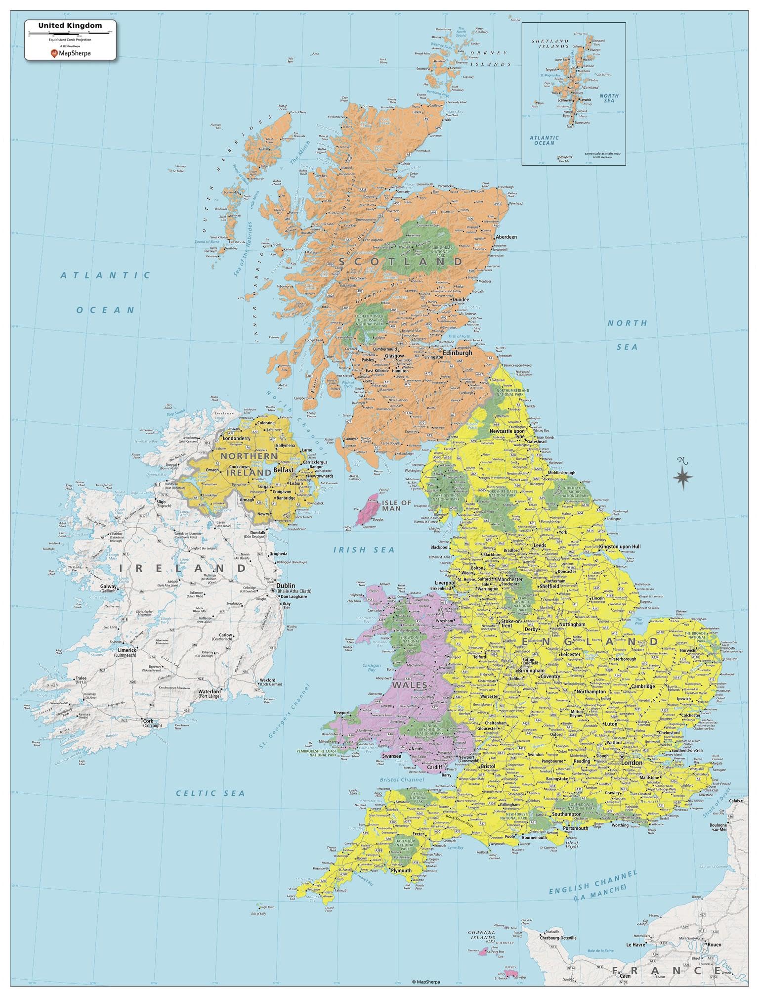 MapSherpa : Carte murale politique du Royaume-Uni - Grande - Affiche 122 x 81 cm