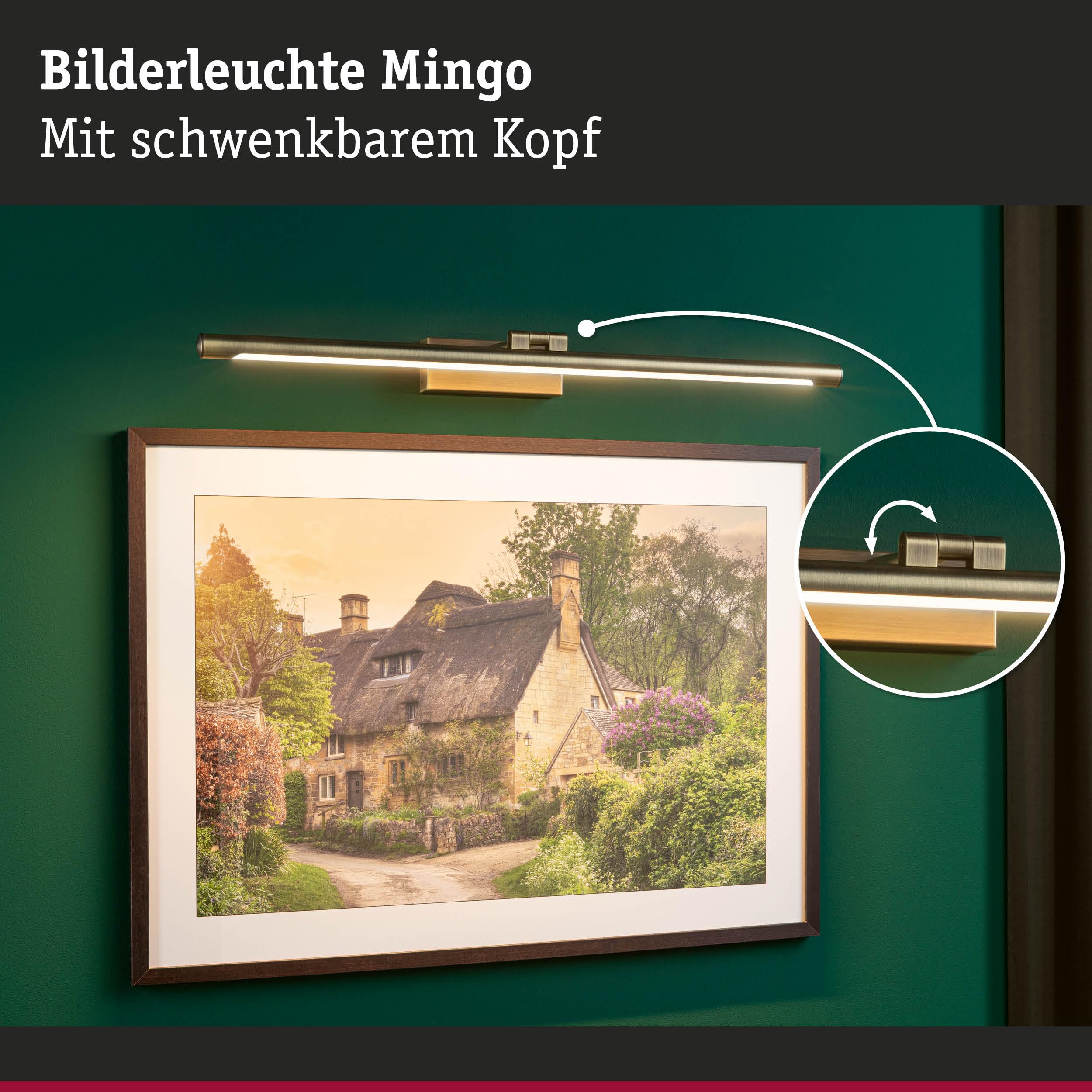 Paulmann 95563 LED Bilderleuchte Mingo 600mm incl. 1x11 W Warmweiß Altmessing Bildbeleuchtung Metall Beleuchtungssystem 3000 K