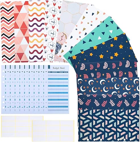 Miniatura 1 de 24 sobres de presupuesto y hojas de presupuesto de gastos A6, bolsillos para carpeta, 6 agujeros, elegantes y reutilizables para sistema de sobres