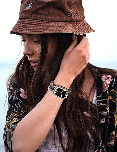 Miniatura 6 de JR.DM Correas de cuentas de piedra natural compatibles con Apple Watch Series 9, 8, 7, 6, 5, 4, 3, 2, 1, correa elástica de moda hecha a mano para