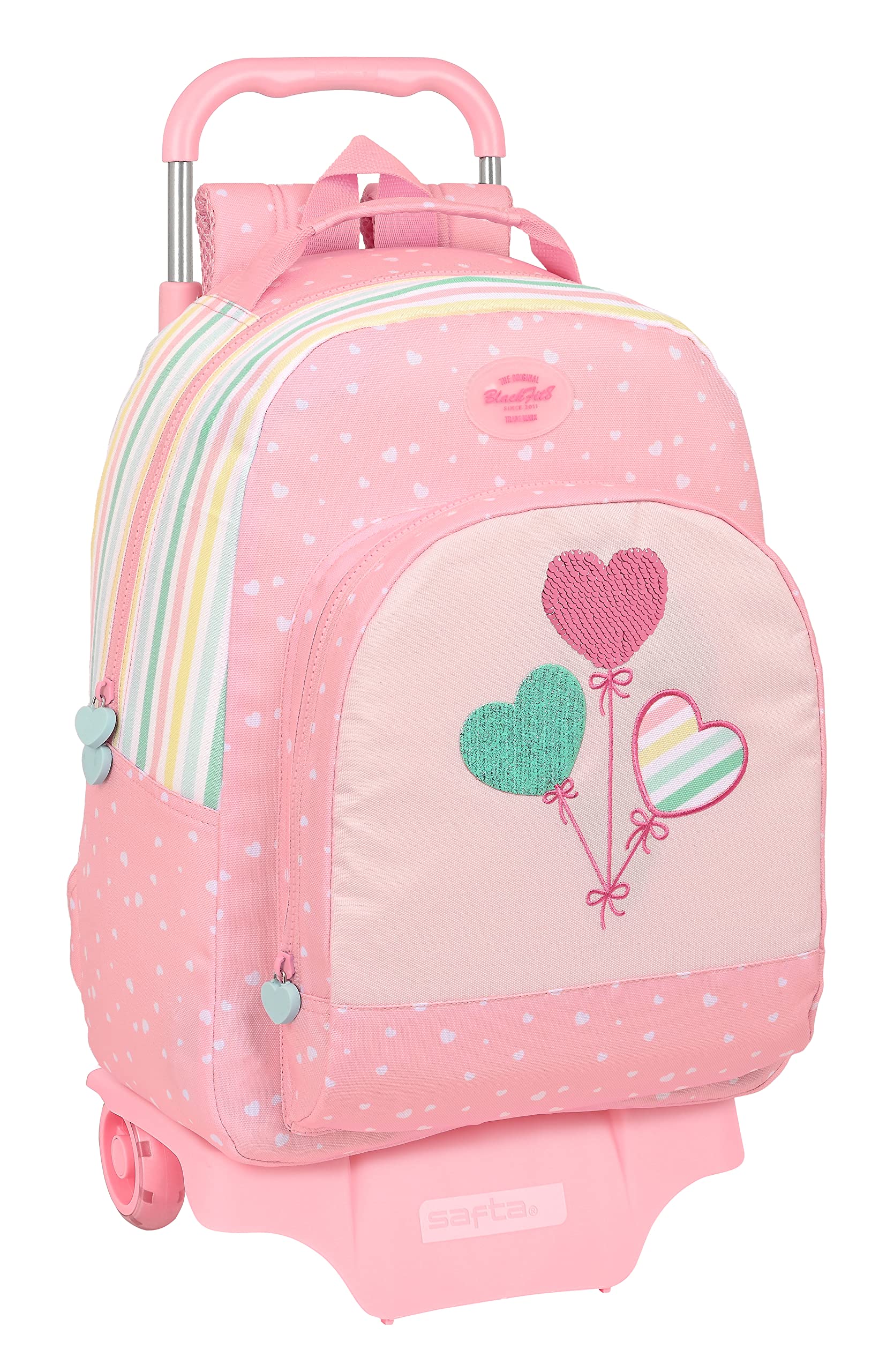 Blackfit8 Mochila Escolar Grande con Carro Safta 905, Tejido Reciclable, Ideal para Niños de Diferentes Edades, Cómoda y Versátil, Calidad y Resistencia, 32x15x42 cm, Color Rosa