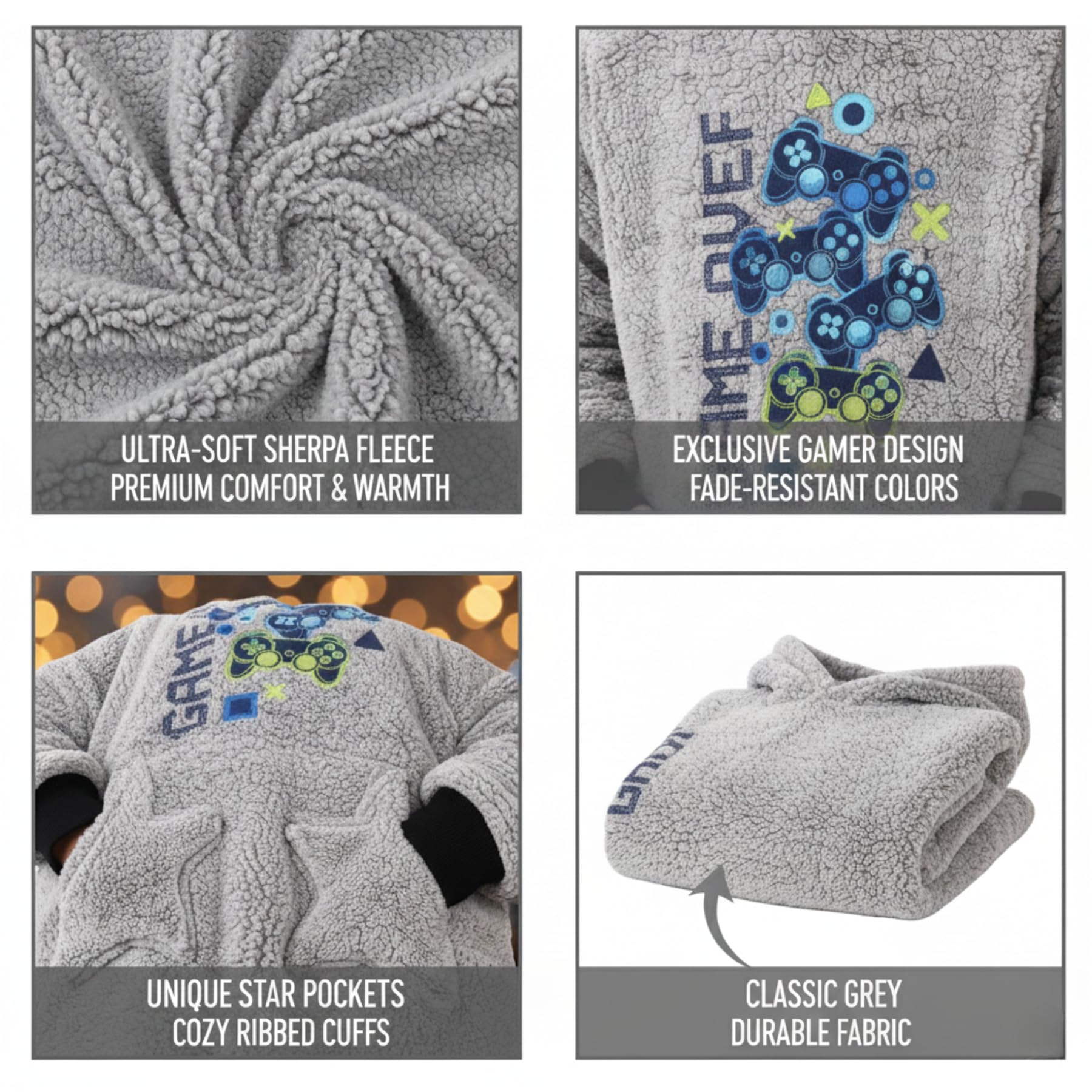 A2Z 4 Kids Chłopięca ponadwymiarowa przytulna dziewczęca bluza z kapturem z grubego runa do gier bluza z kapturem puszysty pulower szlafrok wygodny ciepły koc dla dzieci jeden rozmiar świąteczny