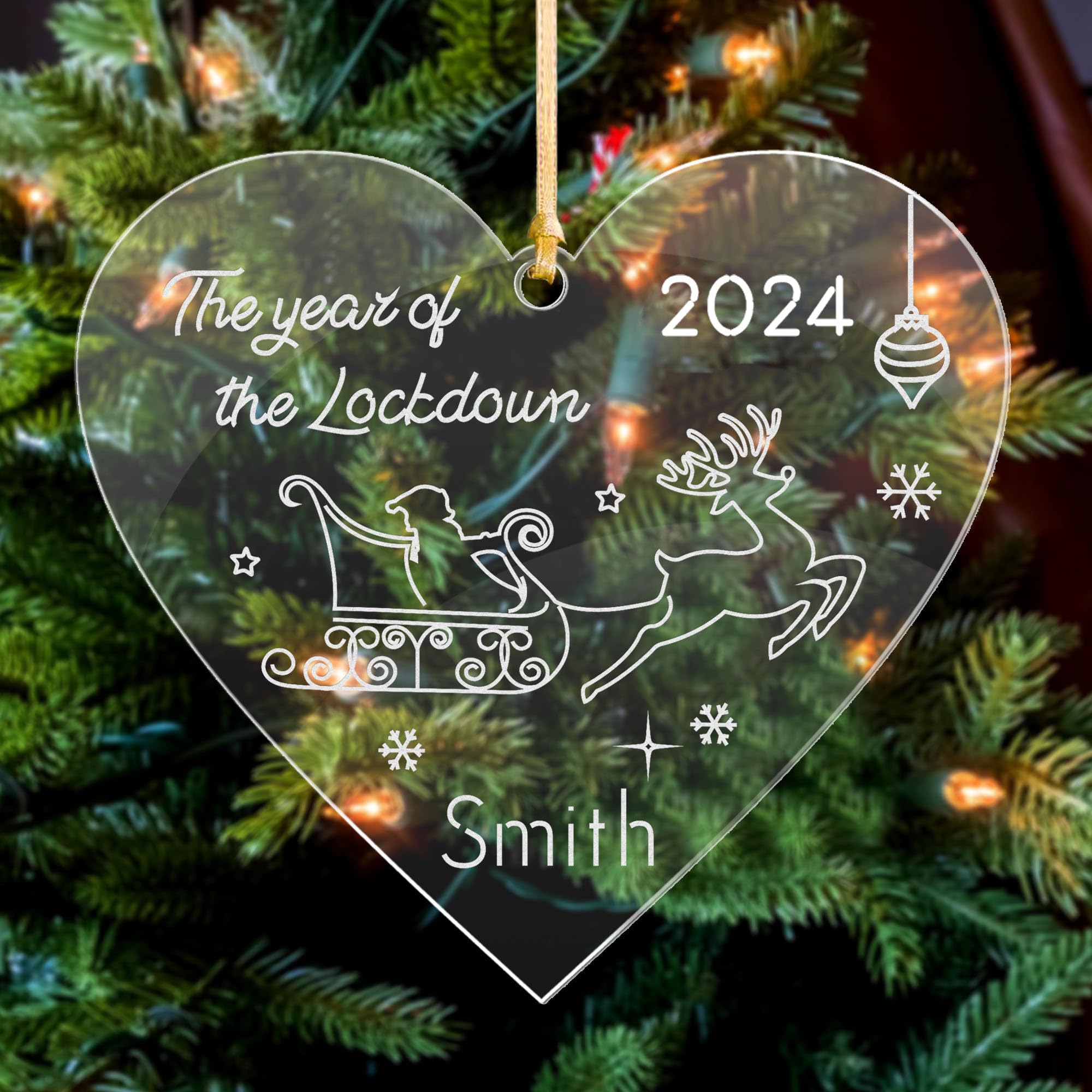 Personalized Christmas Ornaments Engraved Acrylic Christmas Decorations Custom Xmas Tree Ornaments Santa Gift at 2023 Lockdown Year for Kids Adults Family (Heart)