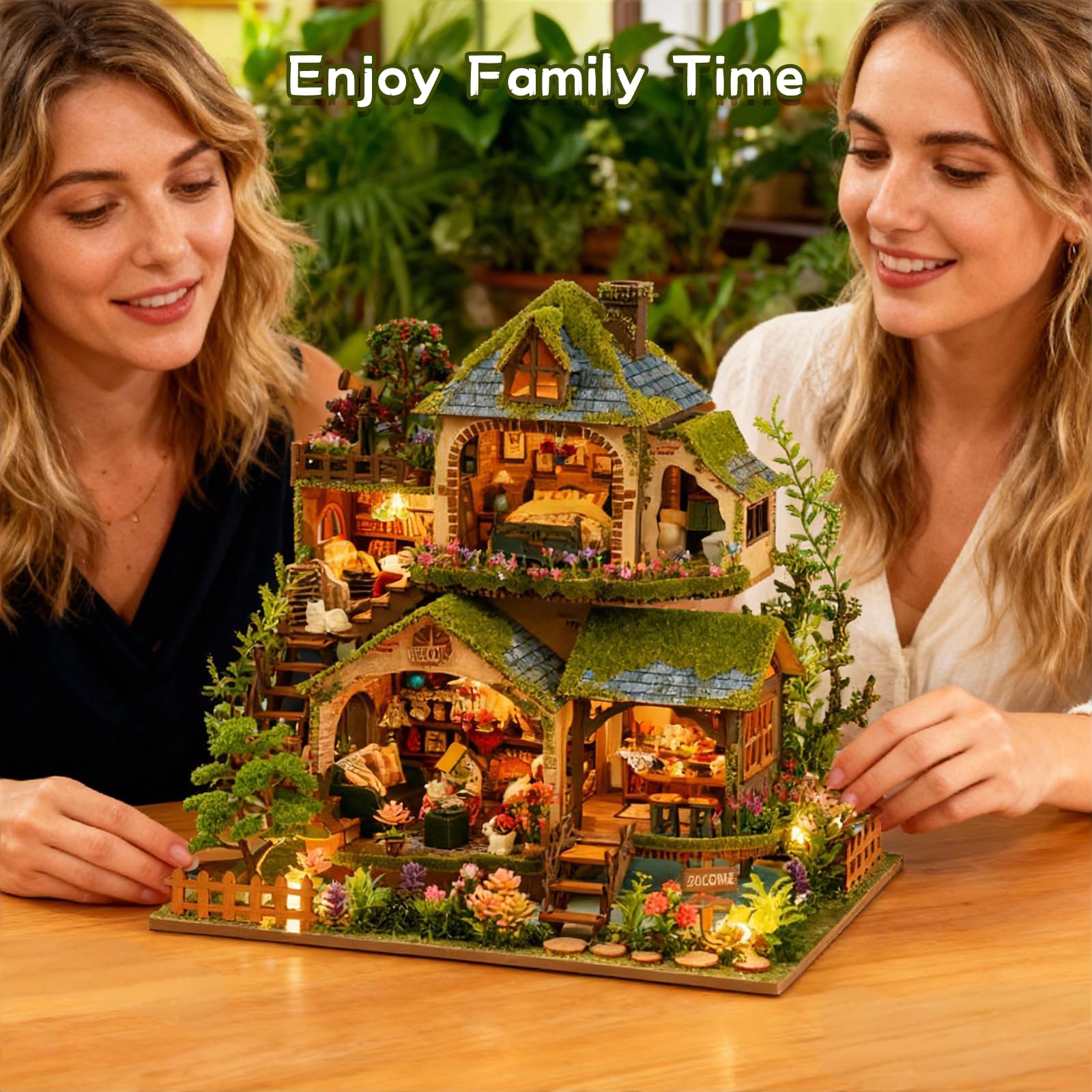 Kit fai da te in miniatura, kit per casa delle bambole vittoriana, puzzle 3D in legno per libreria, kit per la costruzione di mini case delle bambole per adulti e adolescenti (Cottage nella foresta)