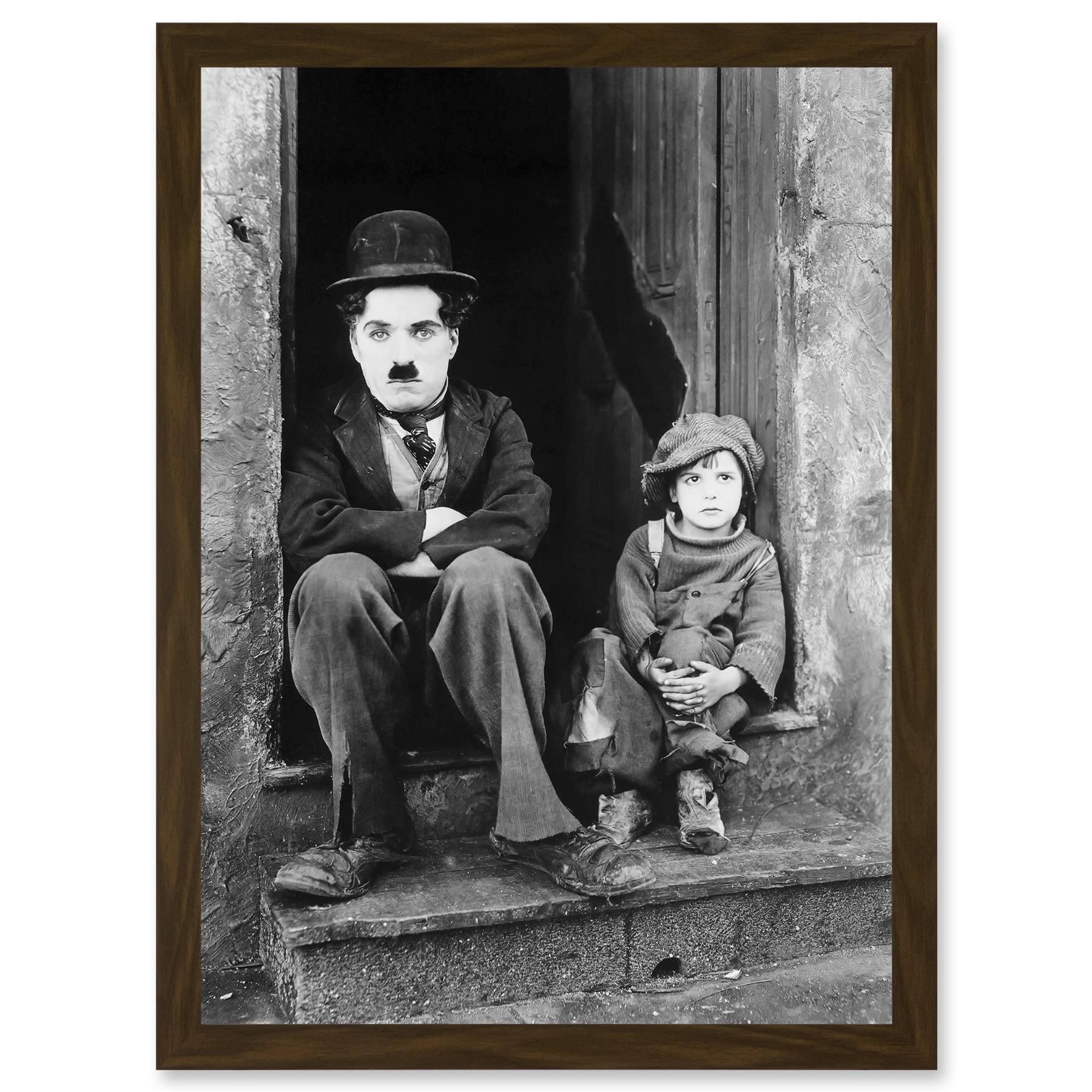 Artery8 Charlie Chaplin The Kid Photo Silent Movie Still A4 Artwork Framed Wall Art Print