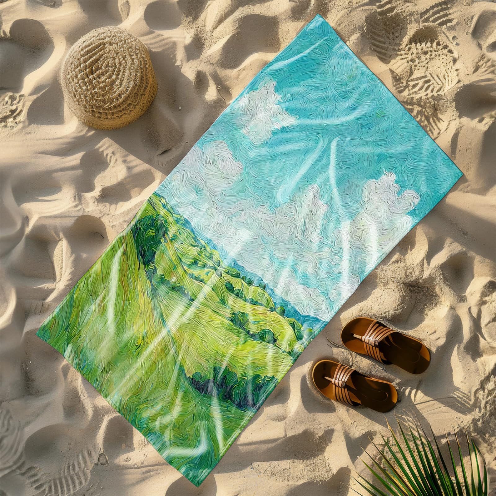 Genérico Toalla Playa 90X180 Azul Verde Abstracto Grande Toallas de Playa Microfibra Ligera Secado Rápido Sin Arena para Mujer Hombre Viajes Vacaciones Natación Camping