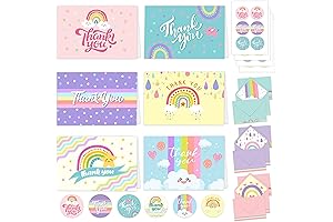 Rainbow-Themed Birthday Thank You Card - Cute Thank You Notes, Envelopes & Stickers