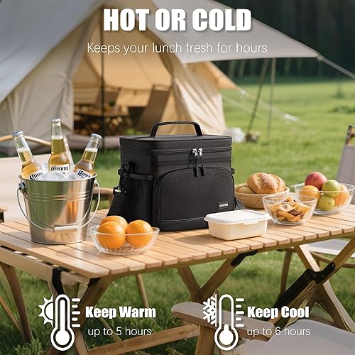 Miniatura 2 de Lonchera térmica para mujeres y hombres, bolsa térmica suave para el trabajo, oficina, viajes, picnic, color negro, 9L