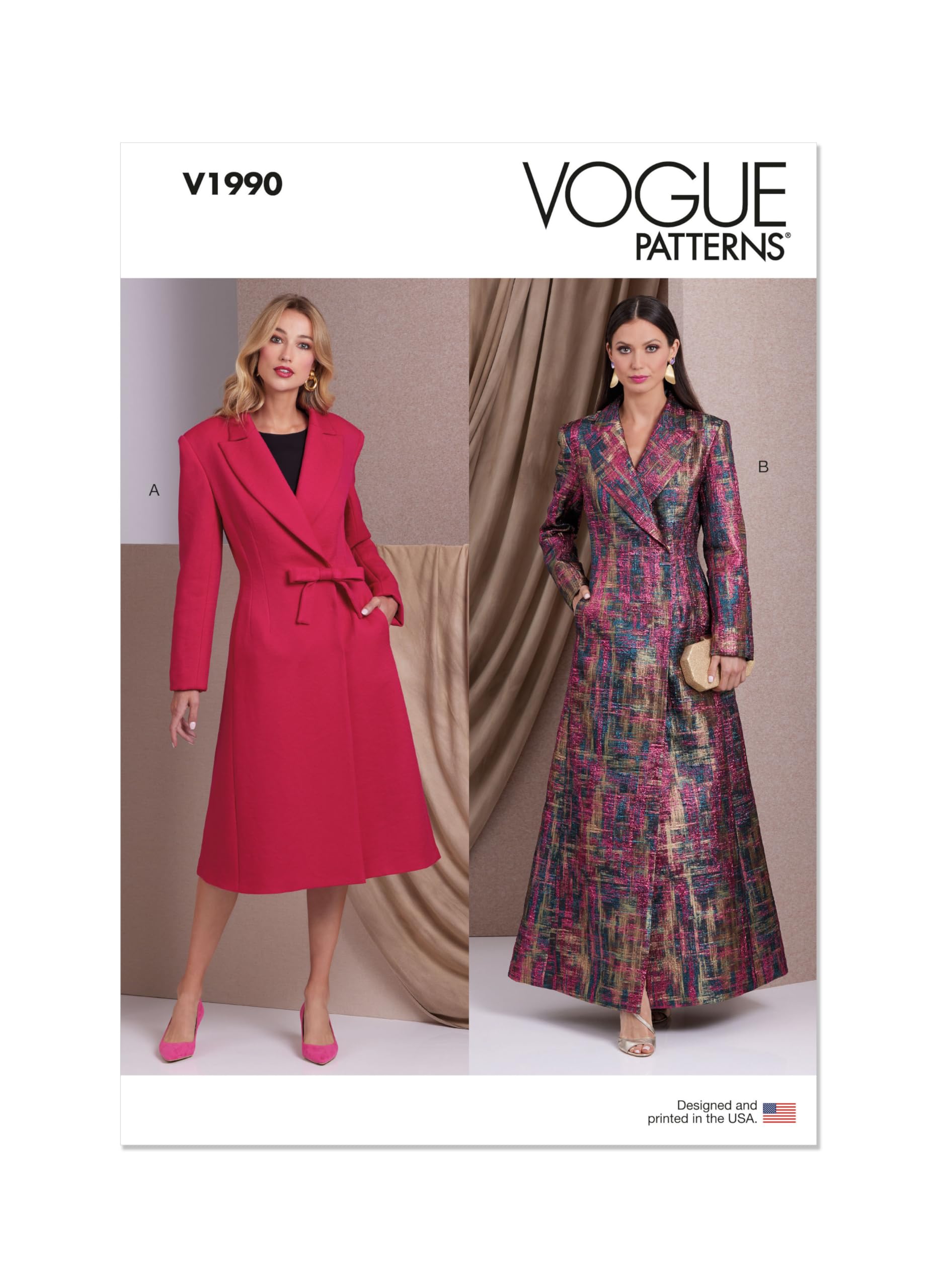 VOGUE PATTERNS V1990B5 Misses' Coats B5 (8-10-12-14-16), Multicoloured, 36, 38, 40, 42, 44