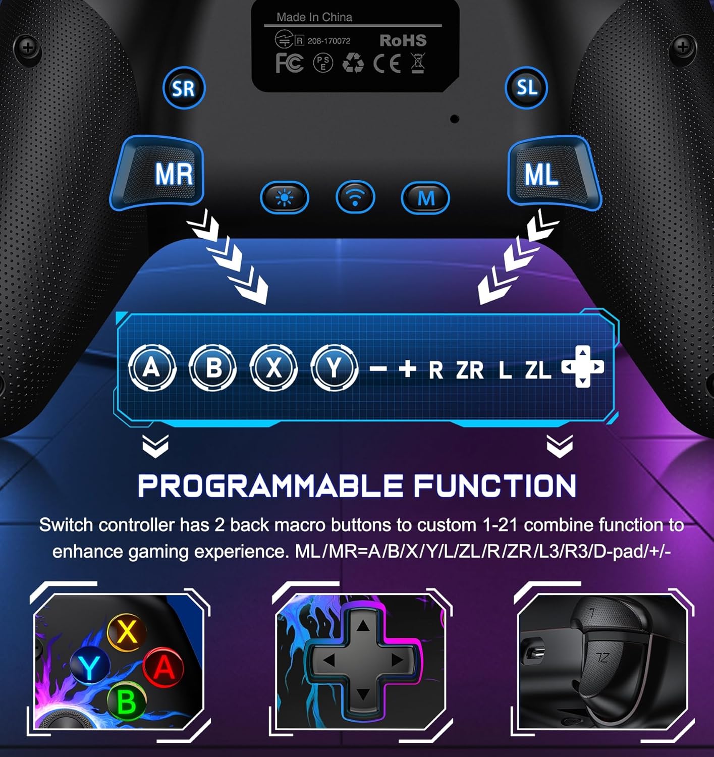 EXTREMECOOL Wireless Switch Controllers for Nintendo Switch 2/1Lite/OLED, Switch Pro Controller support iOS/Android/PC, Switch Remote Gamepad with Macro/Turbo/Motion Control/Vibration/Wake Up - Image 2