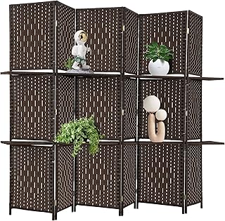 Room Divider 6 Panel Room Screen Divider Folding Portable partition Screen Wood with Removable Storage Shelves, Dark Brown