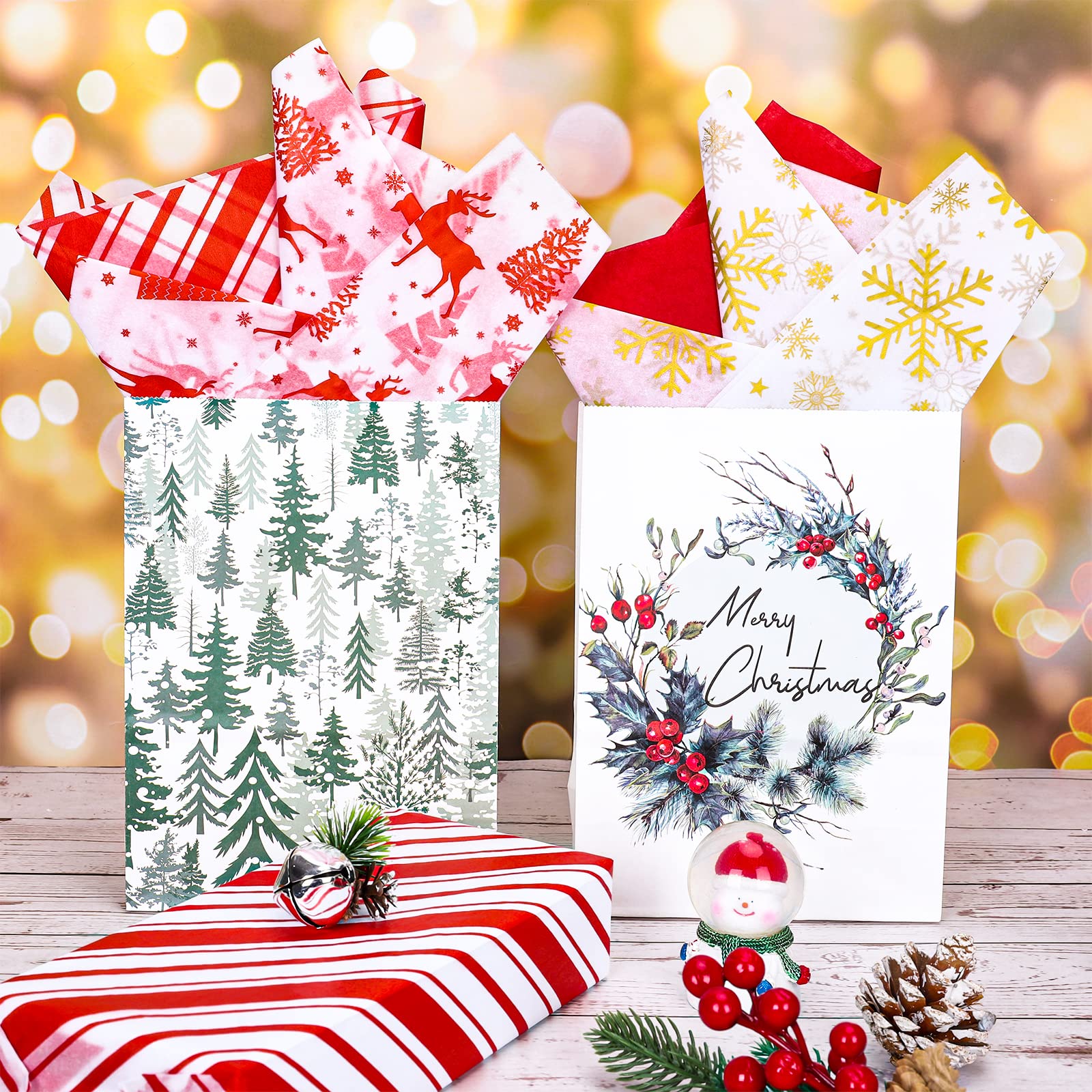 Papier De Soie Vintage De Noël – Lot De 24 Feuilles – Père Noël Et Pingouin