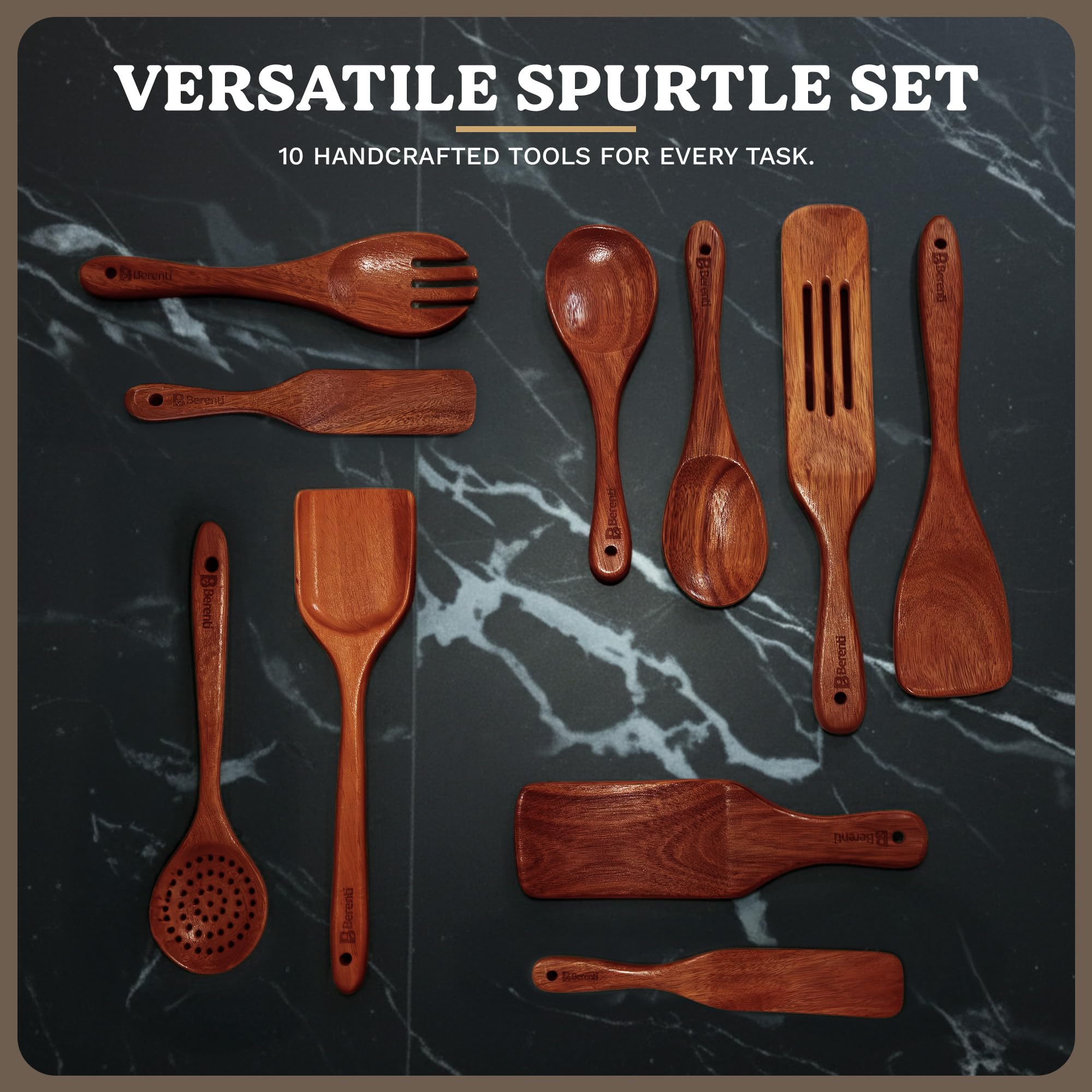 Juego de utensilios de cocina de madera: 10 cucharas de madera diferentes, espátulas de madera y espuelas de madera para cocinar en utensilios de cocina antiadherentes