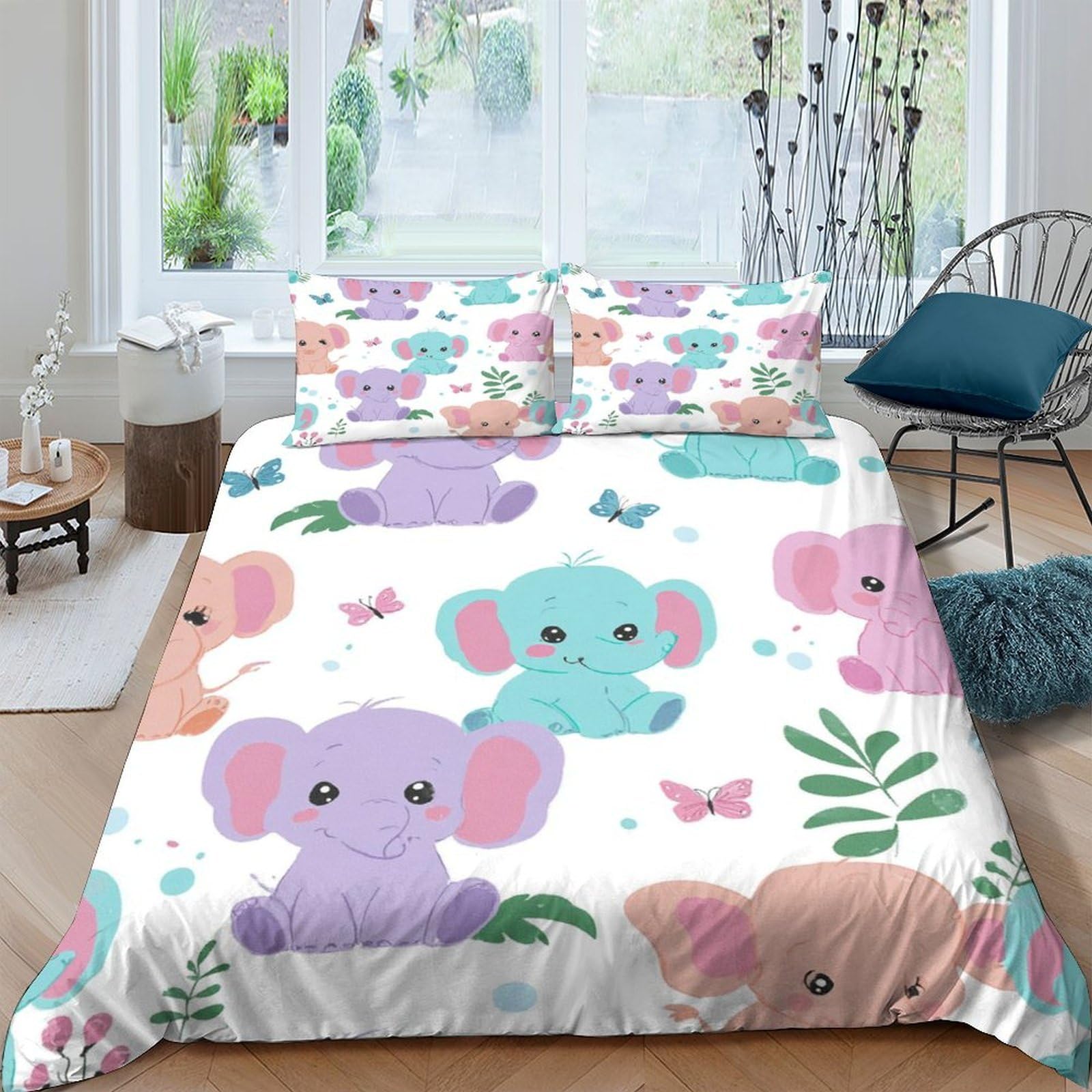 Ctjqhvkz Style-7 3D Printed Cute Elephant Fitted Sheet Microfiber Soft Pastel Cartoon Animal Bed Cover For Bedroom Guest Room Mattress Decor Single（135X200cm）