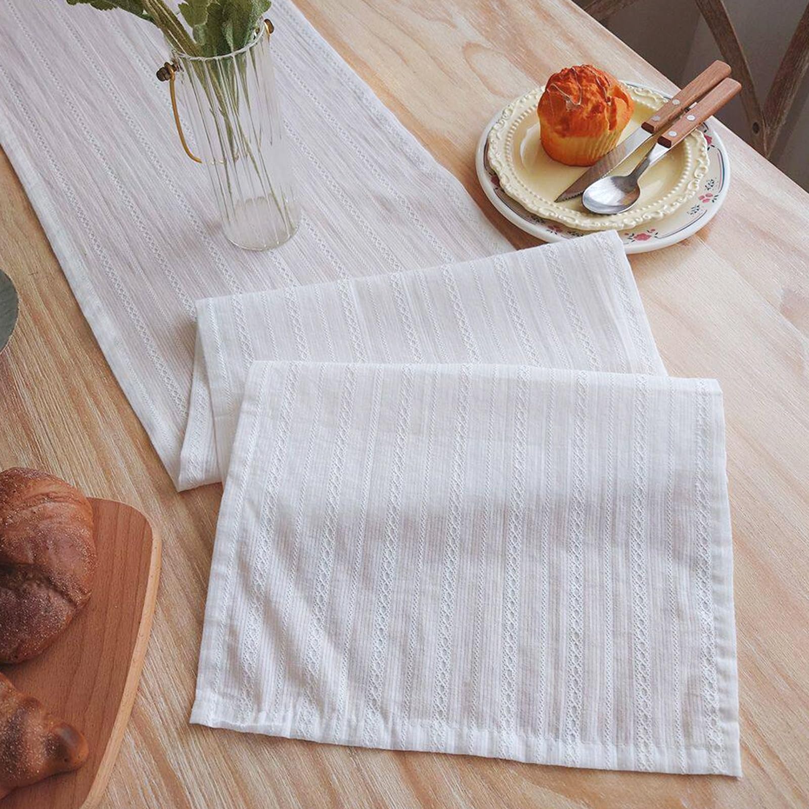 Rustic-style Table Runner,Cotton Table Runner,Minimalist Farmhouse Style; Suitable for Dining Tables, Weddings, and Holiday Home Decor(White,L300cm/118.1in)