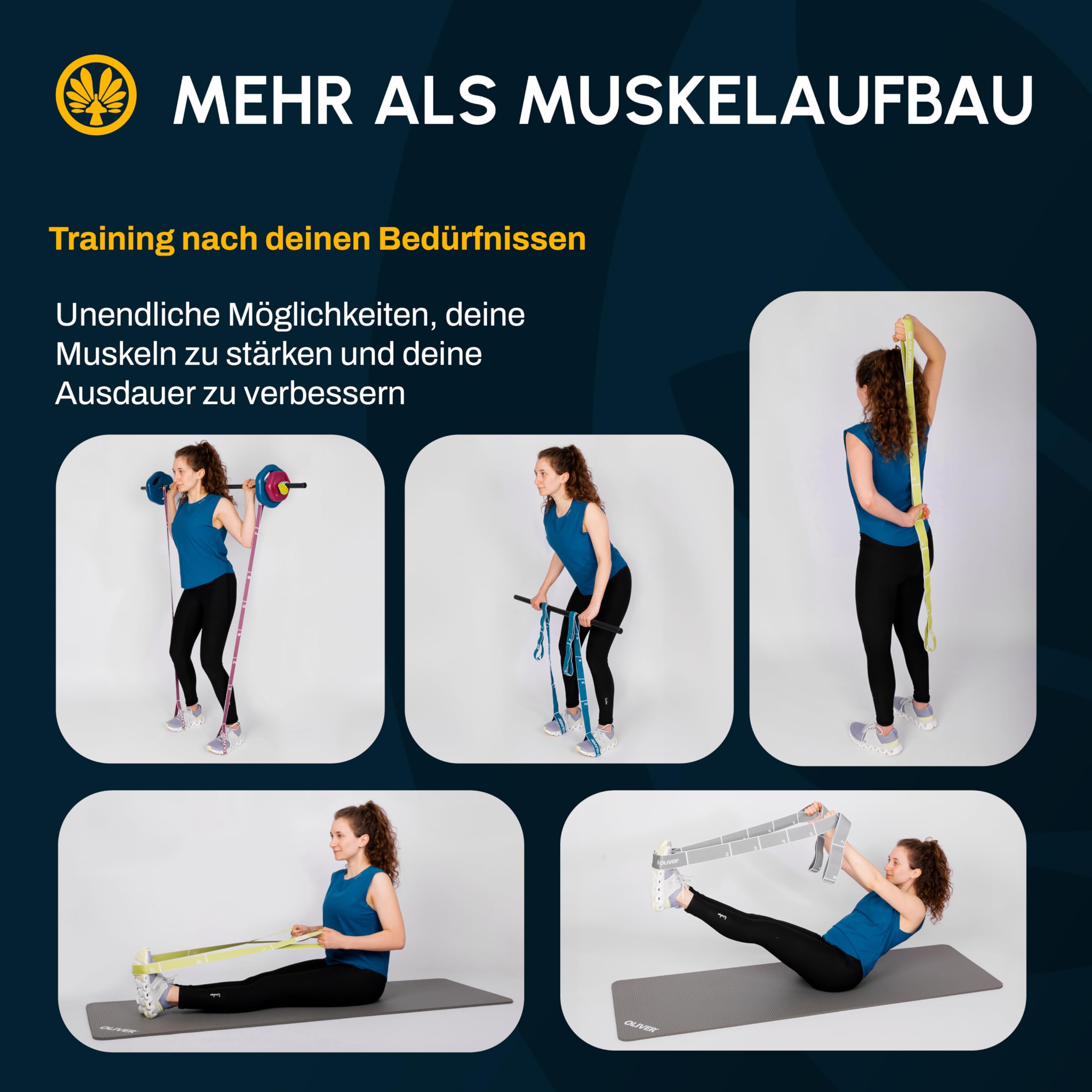 OLIVER Tex-O Maxiband 3er Set All-in-One – Widerstandsband aus Textil mit 8 nummerierten Loops, 7/10/15 kg (Magenta/Türkis/Lemon), Länge ca. 118 cm – Ganzkörpertraining, Warm-up, Mobility & Kraft