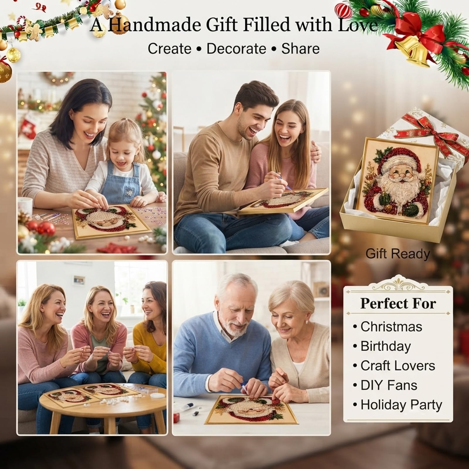 Generico DIY Christmas Pearl Diamond Painting Art Kit with Frame, Christmas Pearl Diamond Painting Art Kit with Frame, Gemstone Diamond Dots Beads for Home Wall Decor, for Adults Beginner (#11)