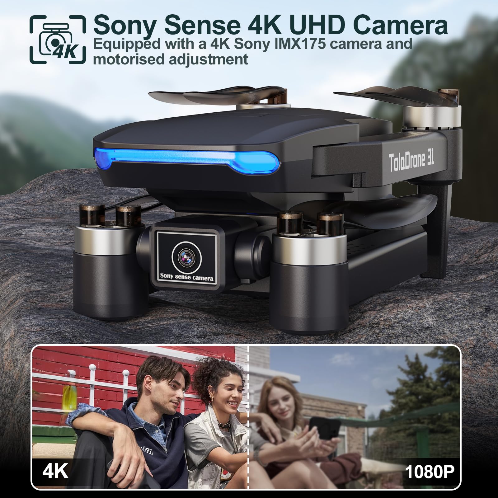 Toladrone Drone GPS con Telecamera 4K, 5G WIFI FPV Drones di Trasmissione per Adulti Motore Senza Spazzole Ritorno Automatico Seguimi RC Quadrocopter TD31GPS Droni per Principianti